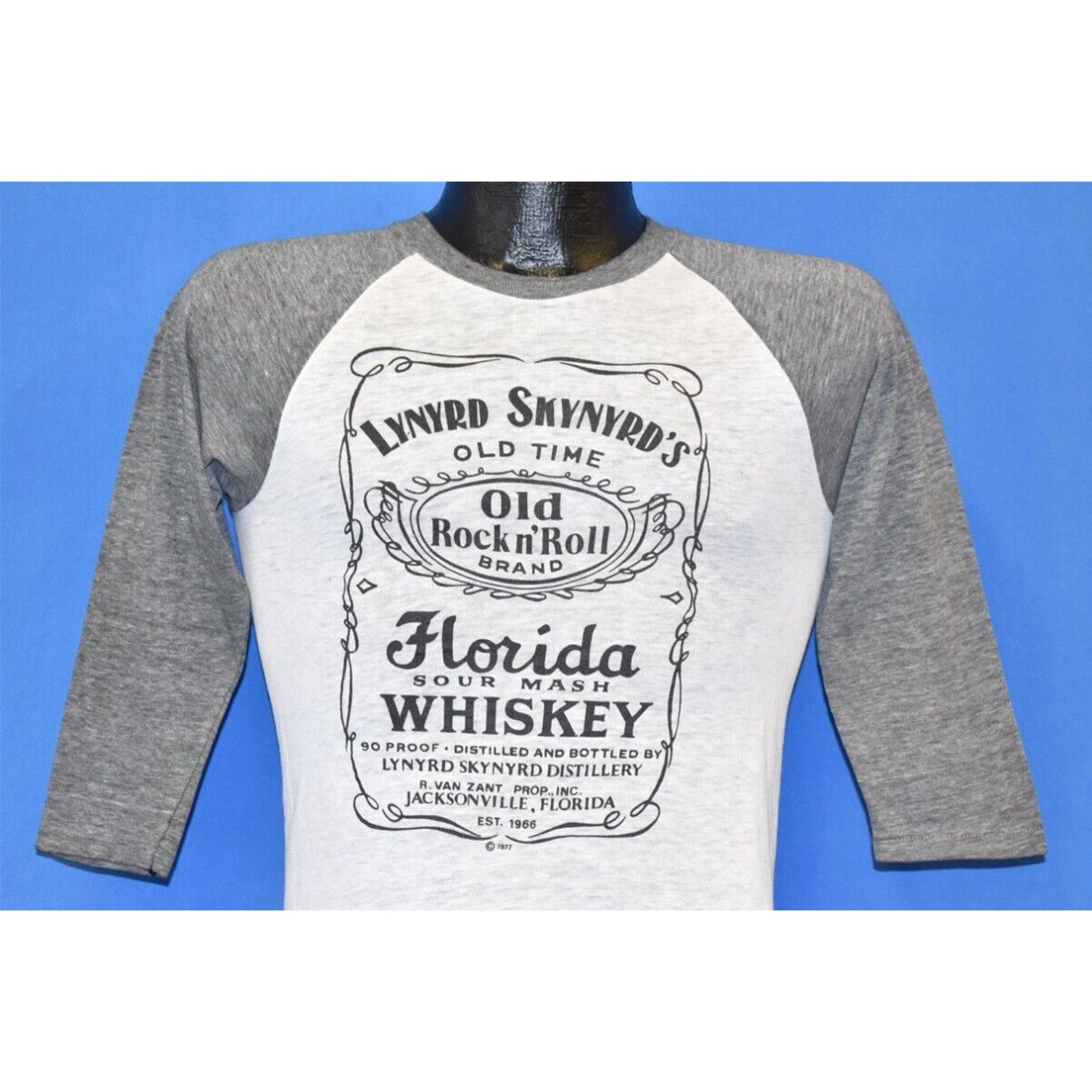 image of Vintage VTG 70's Lynyrd Skynyrd Rock Roll Florida Whiskey Raglan Jacksonville T-Shirt Xs in White