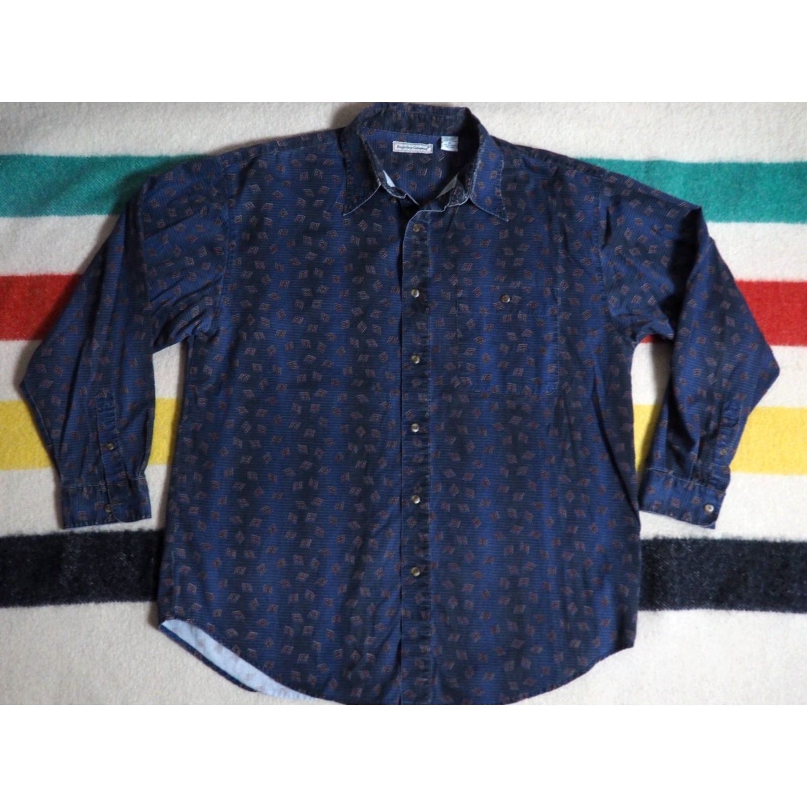 Bugle Boy VINTAGE Bugle Boy Shirt Mens XL Button-Front Long Sleeve Striped Geometric Pocketed Blue 90s Baggy 1990s Size US XL / EU 56 / 4 - 2 Thumbnail