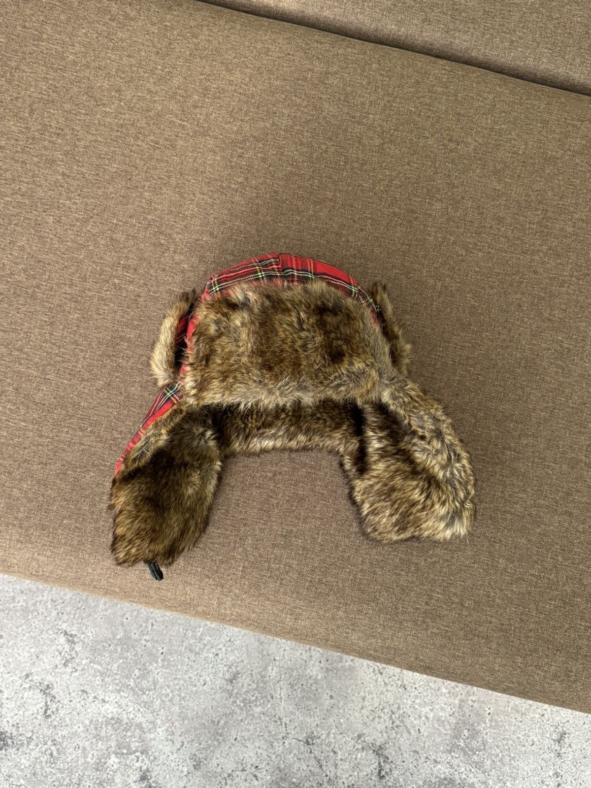 Japanese Brand × Vintage Vintage red checkered Y2K fuzzy fur ushanka hat Japanese Size ONE SIZE - 5 Thumbnail