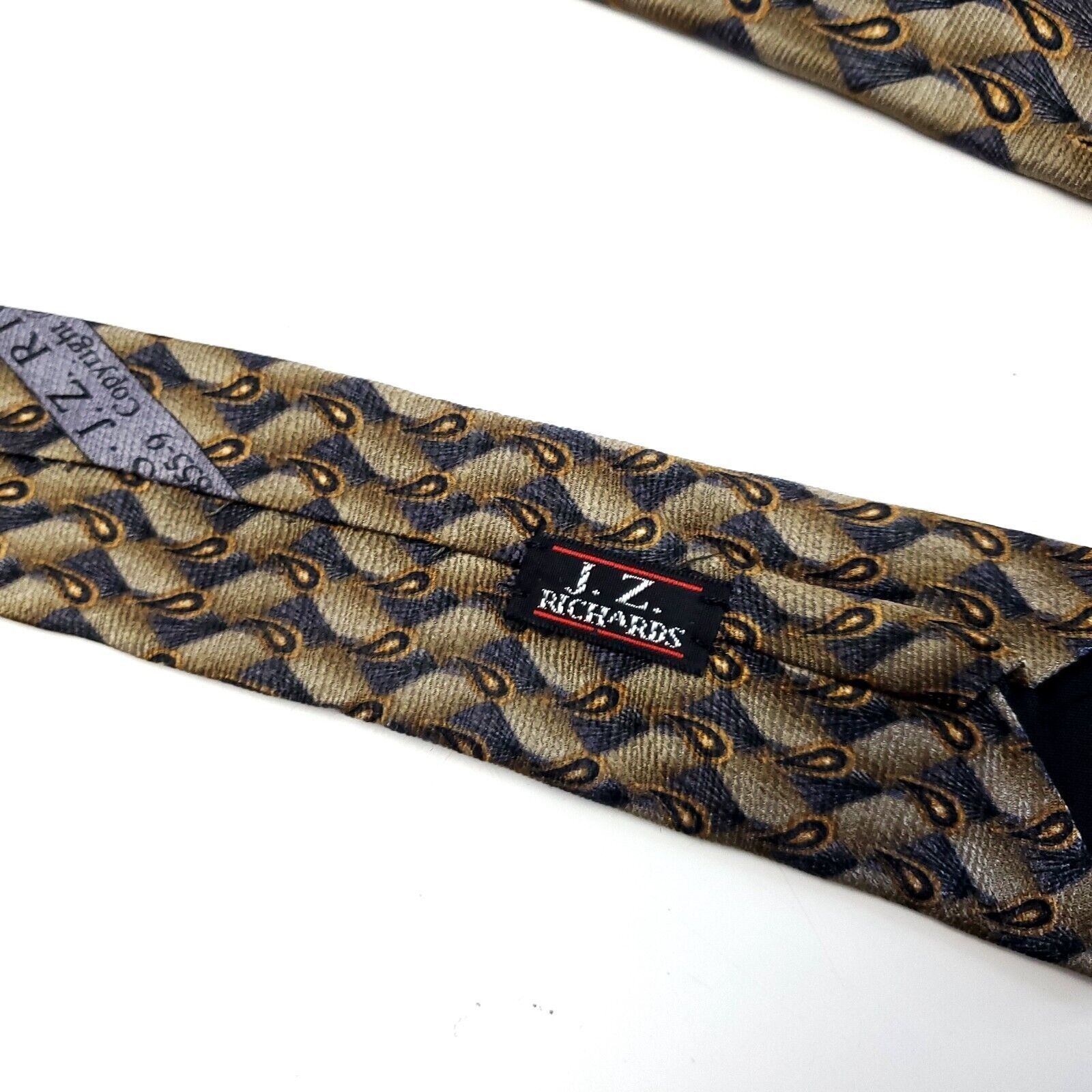 Designer JZ Richards Tan Gray Paisley Geometric Print Silk Tie Size ONE SIZE - 5 Thumbnail
