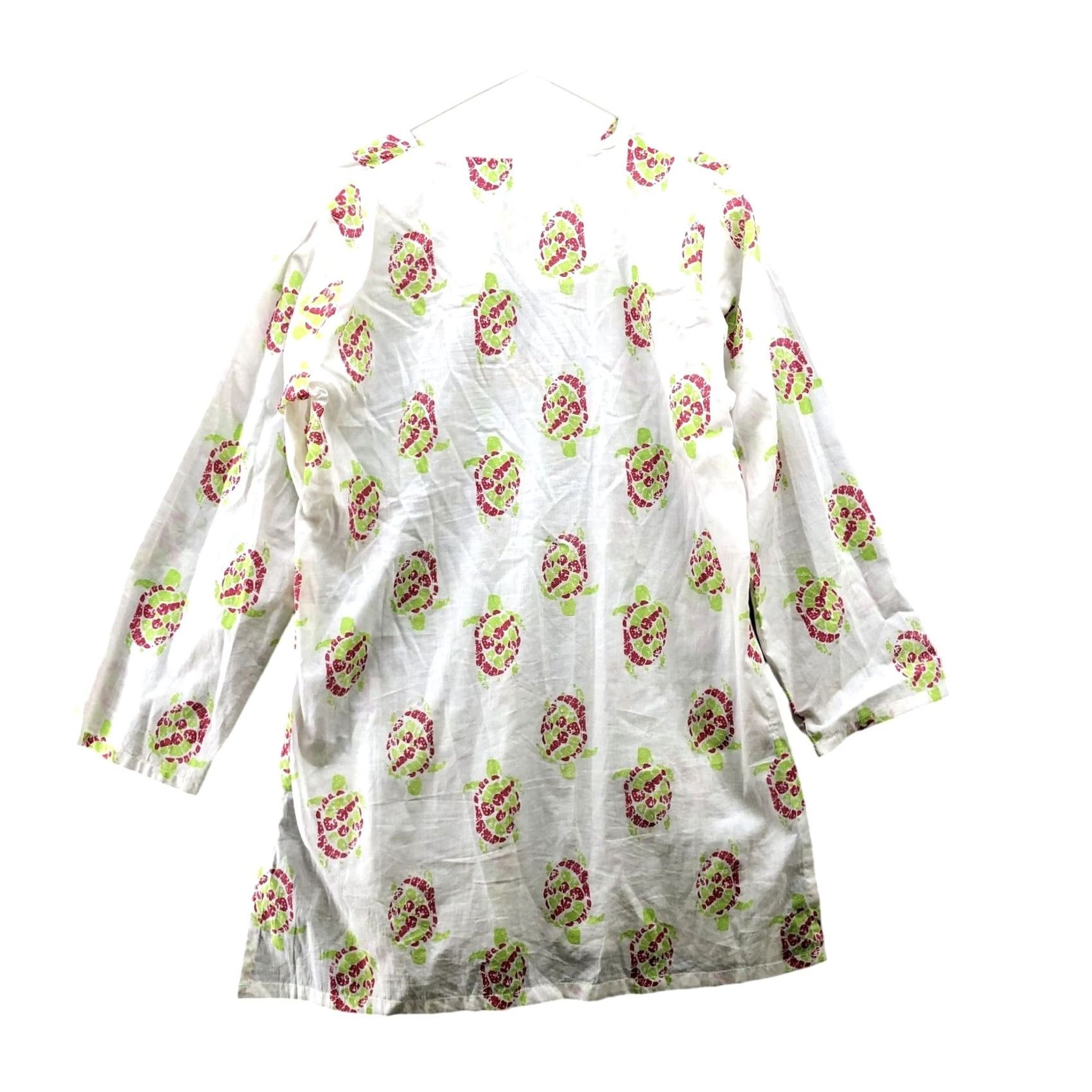 Vintage El Patio Turtle Print Beach Dress Womens M Split Neck White Cotton Long Sleeve Size M / US 6-8 / IT 42-44 - 2 Thumbnail