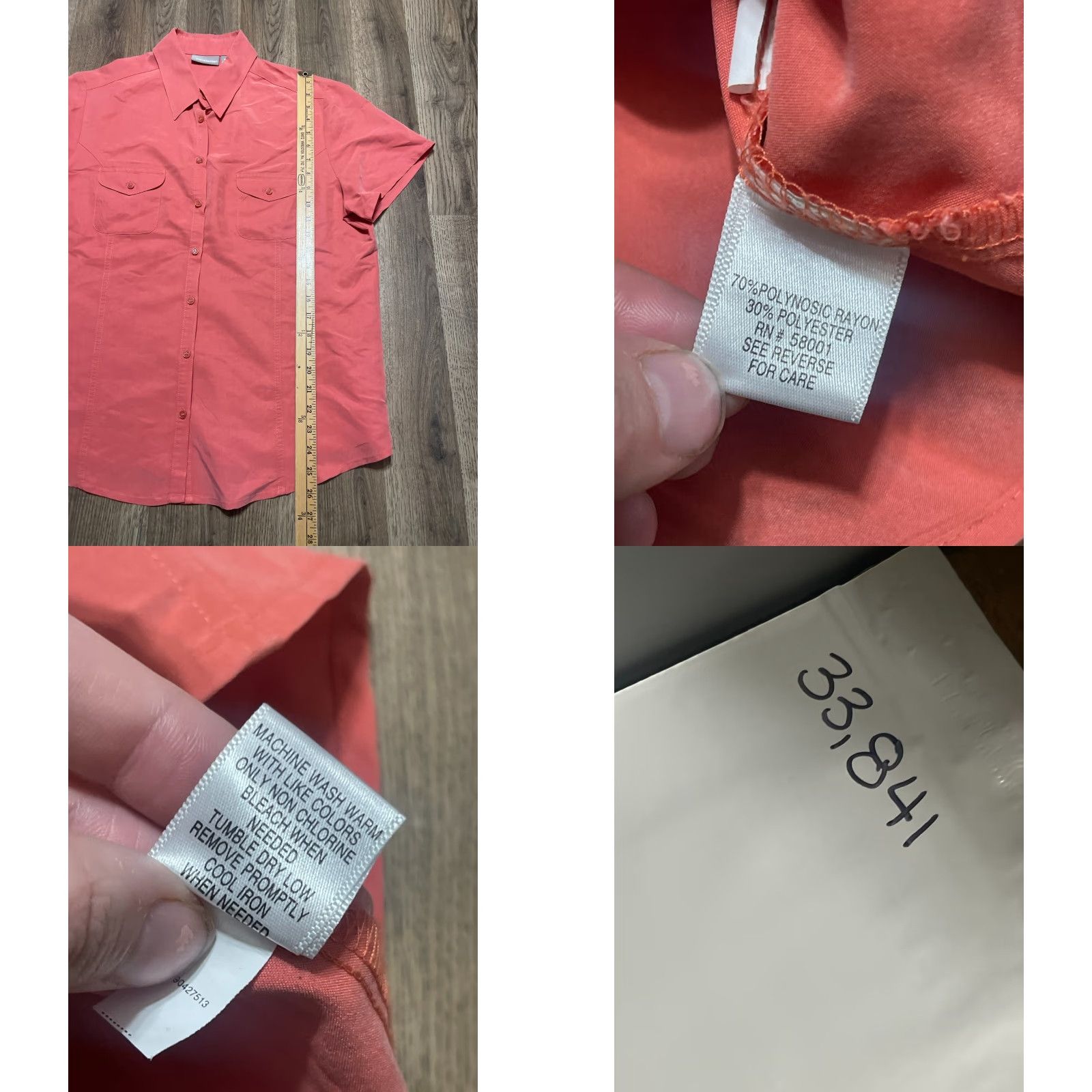 Croft & Barrow Croft & Barrow Shirt Women XL Orange Short Sleeve Button-Up Collared Solid Casual Womens Size XL / US 12-14 / IT 48-50 - 8 Thumbnail