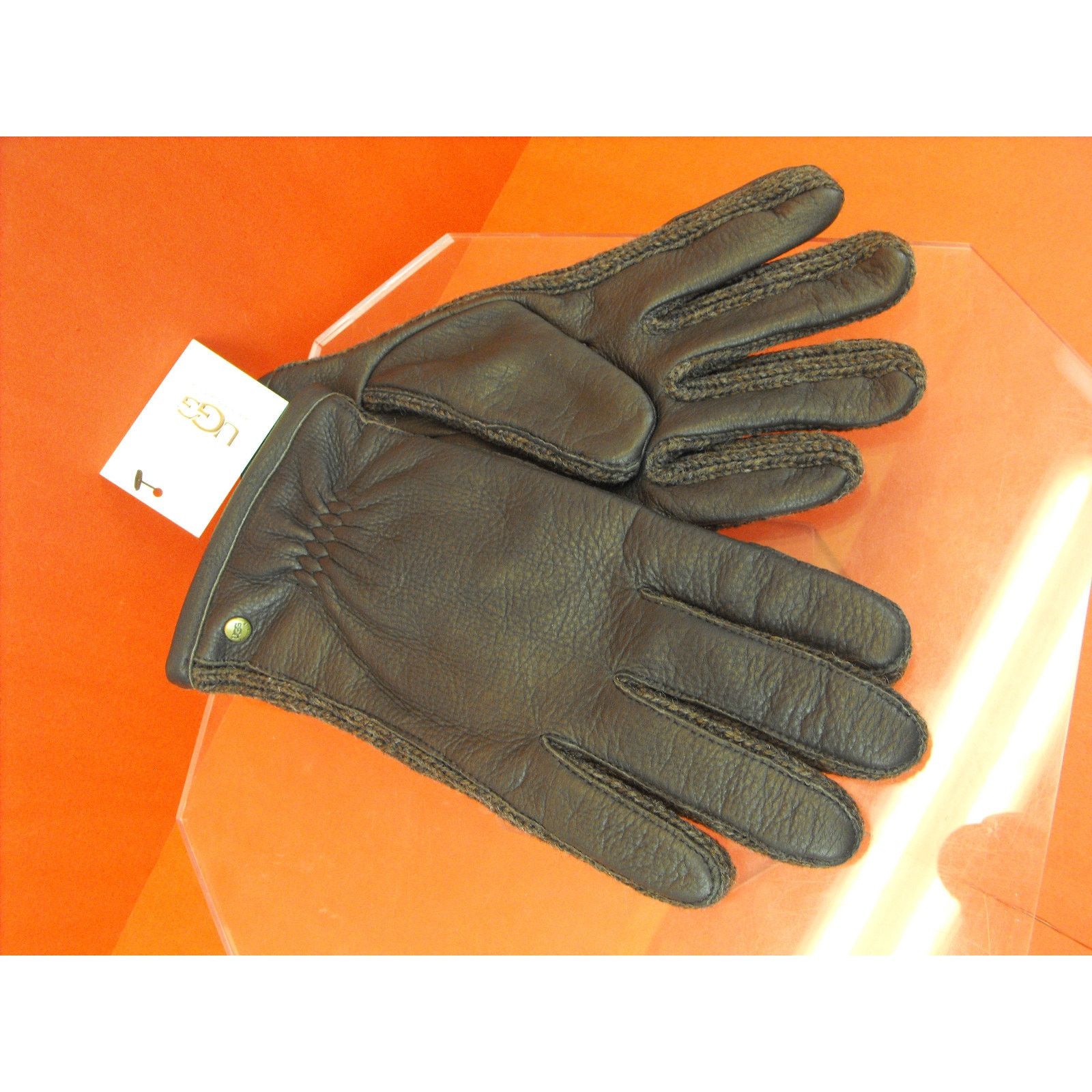 Ugg UGG DEER LEATHER WOOL BUCKLE SIDEWALL BROWN WINTER GLOVES L Size ONE SIZE - 1 Thumbnail
