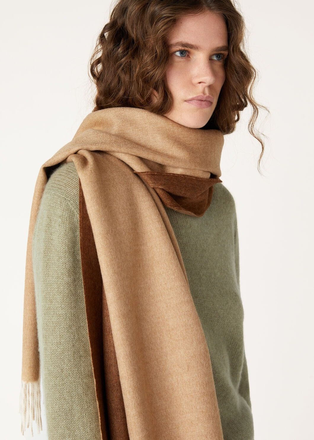 Loro Piana o1w1db10725 FAO4316 Size: OS / Two Tone Stole in Beige/Brown Size ONE SIZE - 2 Thumbnail