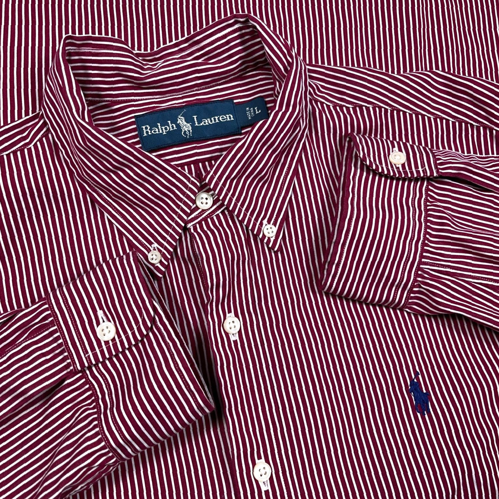 Ralph Lauren Ralph Lauren Shirt Men Large Red Striped Button-Up Poplin Dress Pony Logo Button-Front Casual Modern Classic 90s Theme Mens Size 42R - 2 Thumbnail