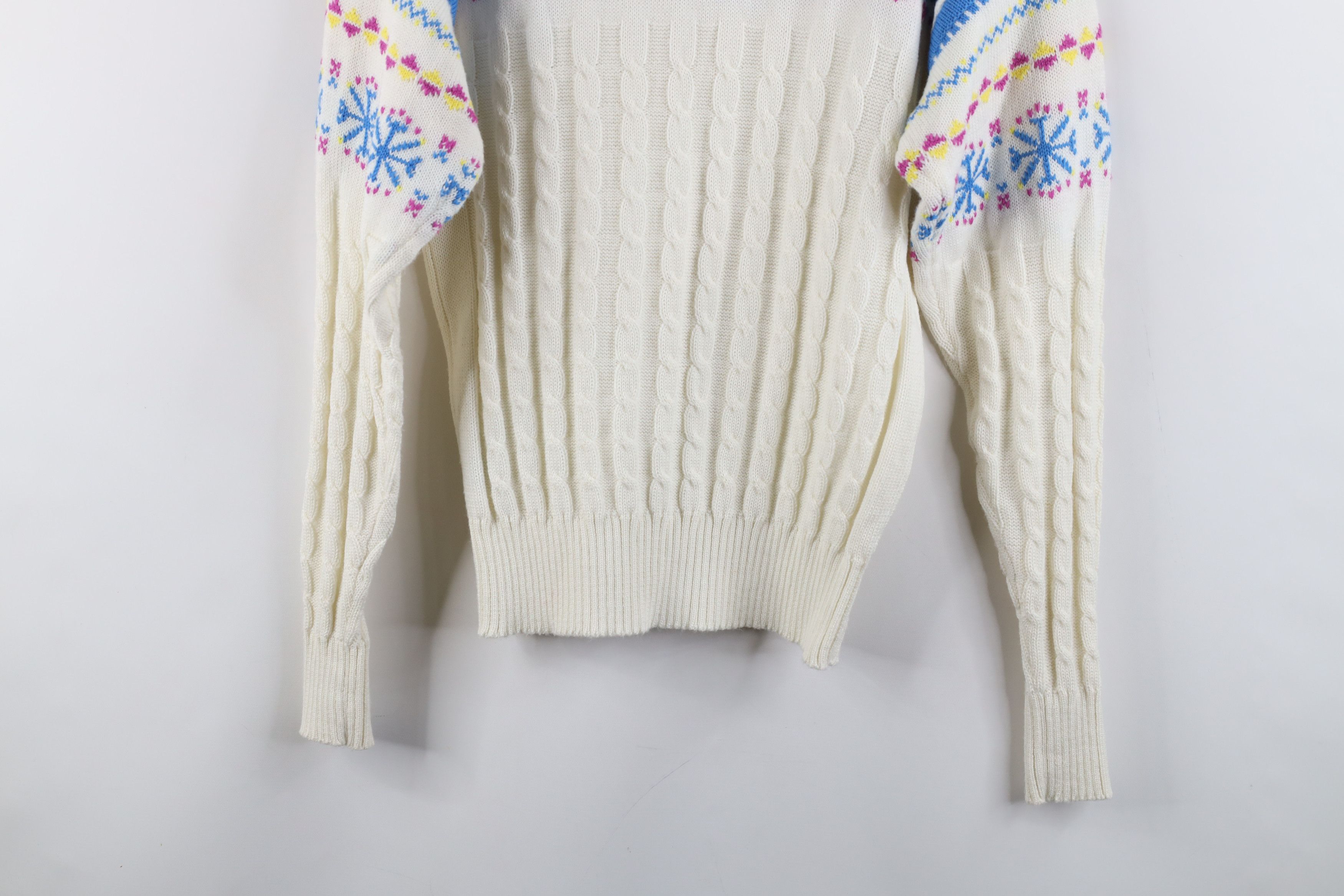 Vintage Vintage 70s 80s Fair Isle Snow Flake Cable Knit Sweater Size M / US 6-8 / IT 42-44 - 9 Thumbnail