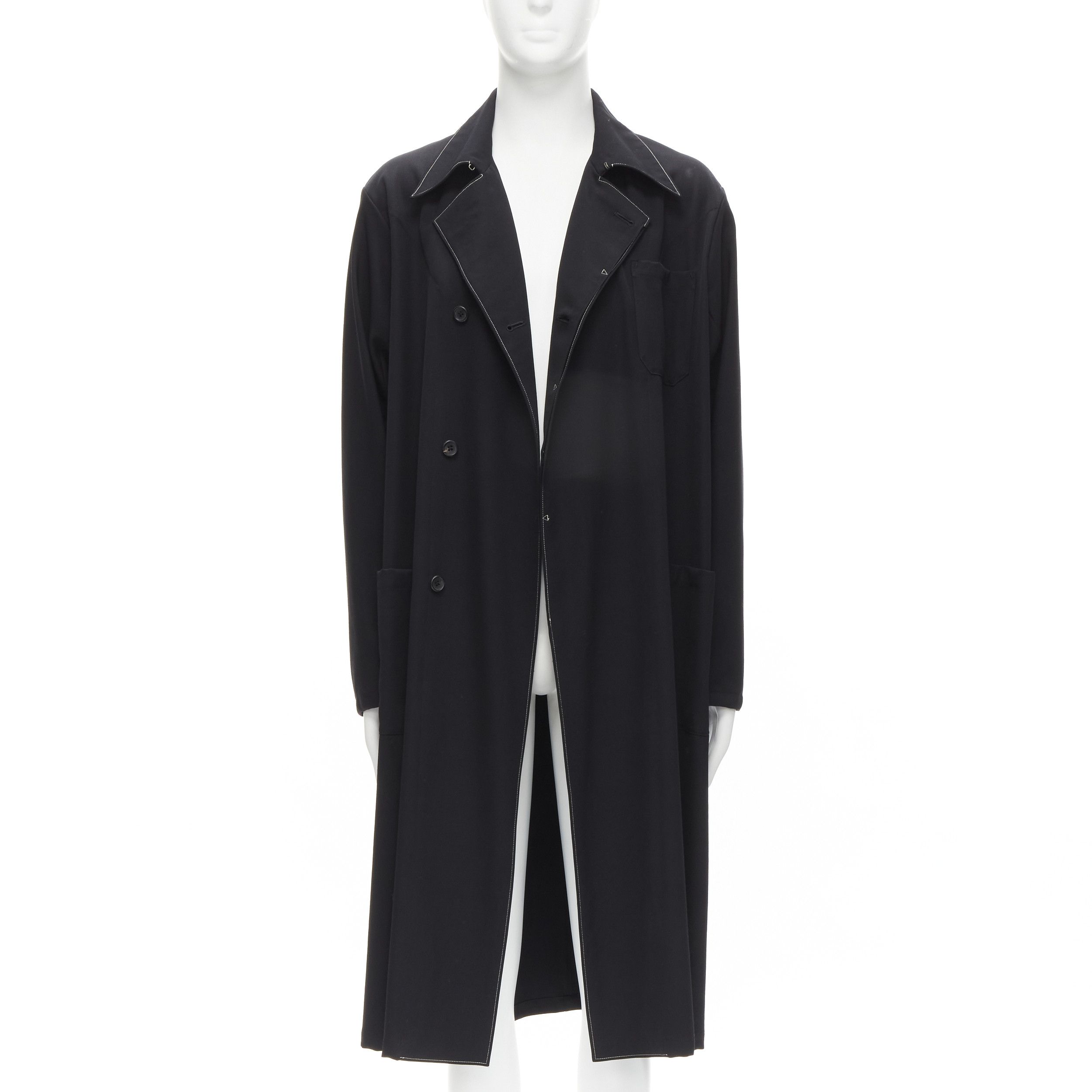 Yohji Yamamoto YOHJI YAMAMOTO HOMME 1997 Vintage Runway black white topstitched draped belted coat M Size US M / EU 48-50 / 2 - 1 Thumbnail