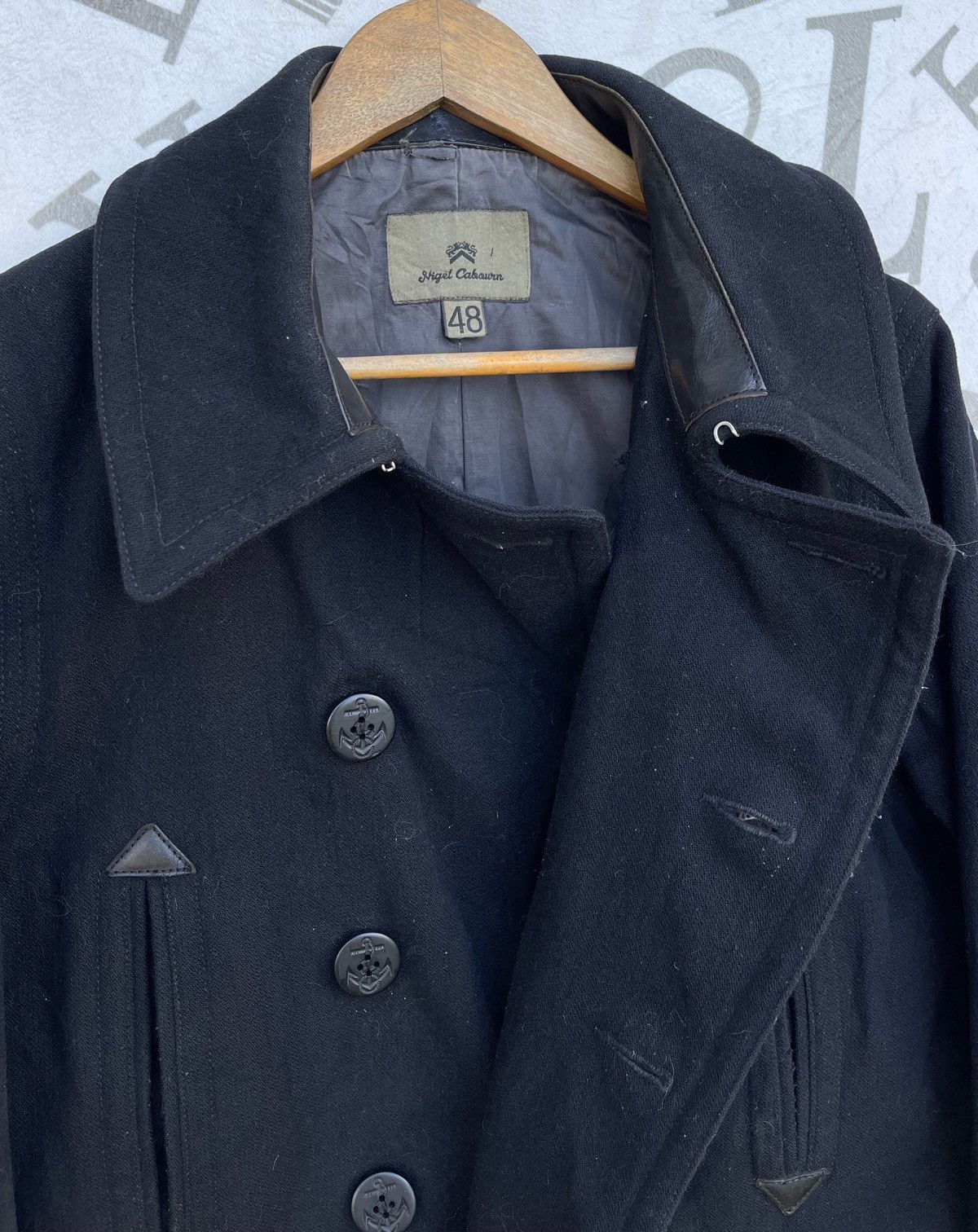Nigel Cabourn 🔥VINTAGE NIGEL CABOURN LEATHER DETAILING MILITARY PEA COAT Size US M / EU 48-50 / 2 - 18 Thumbnail
