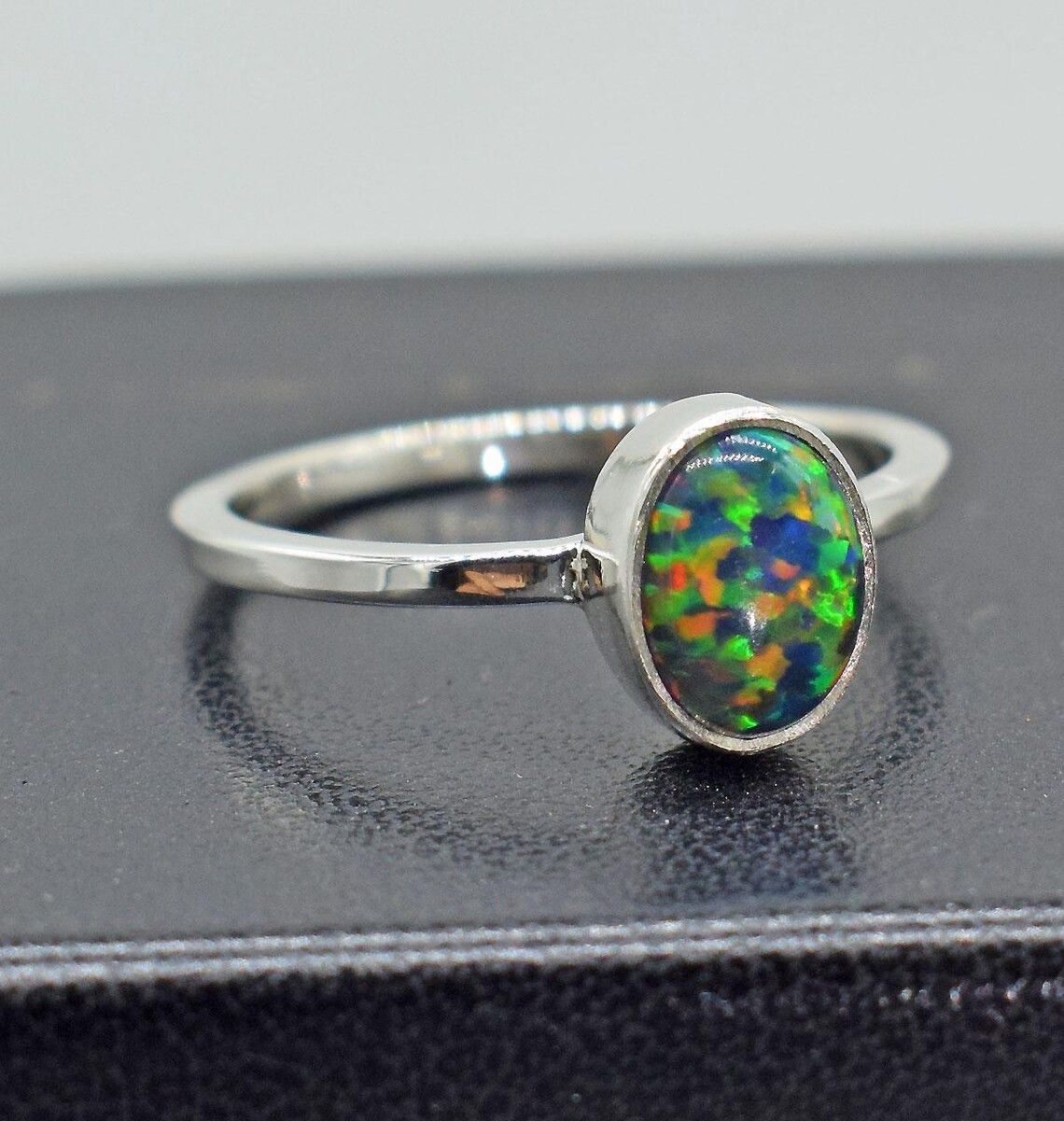 Handmade Multi Fire Opal 925 Silver Ring - Dainty Wedding Jewelry Size ONE SIZE - 6 Thumbnail