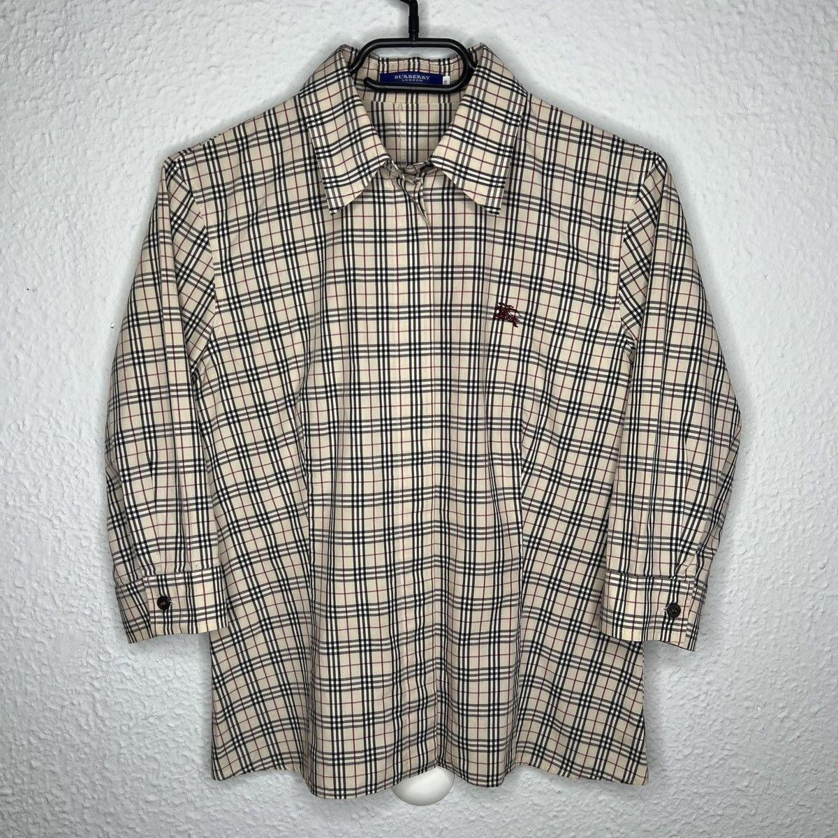 Burberry London Button Up Shirt Nova Check Beige Print L