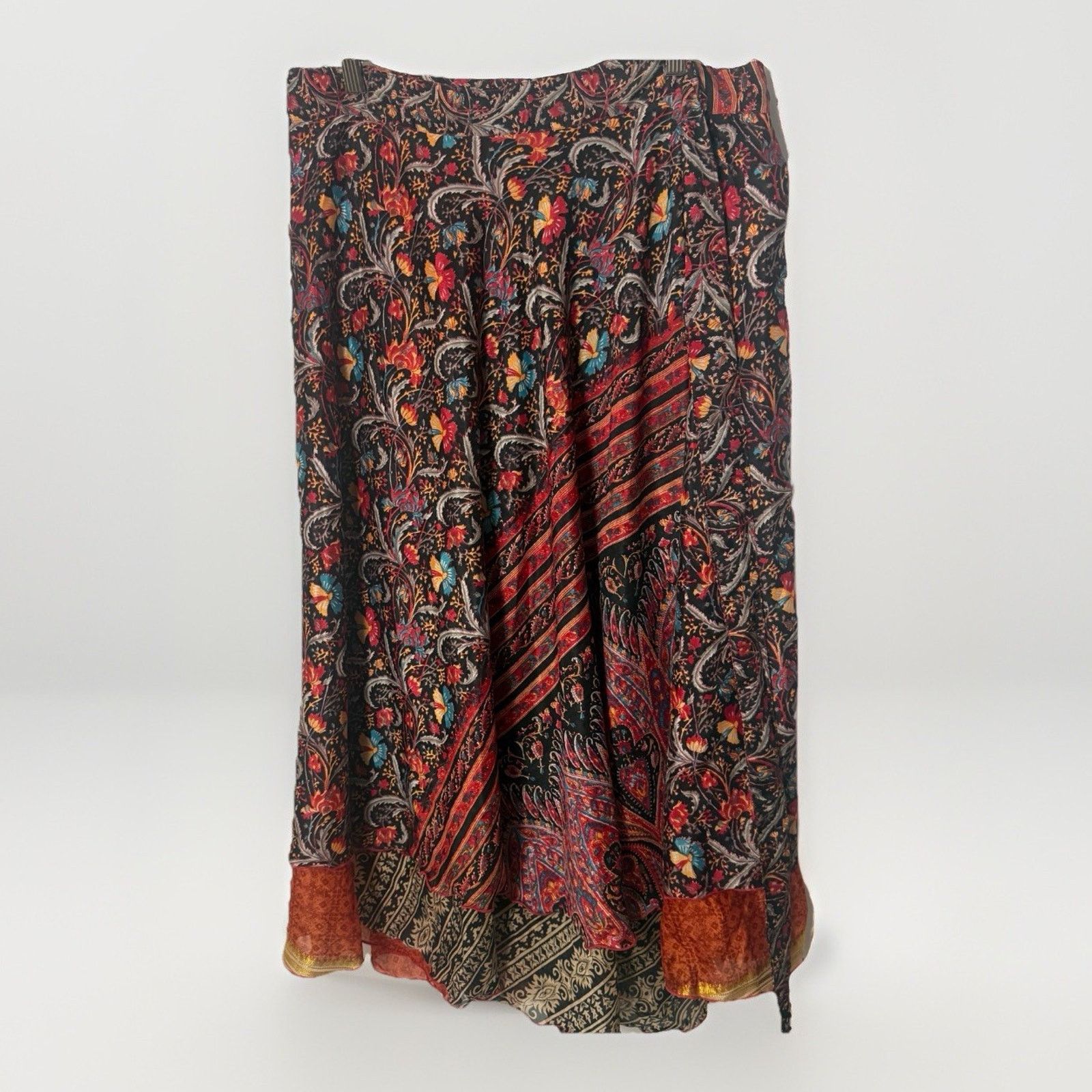 Other Wevez Wrap India Silk Blend Paisley Floral Boho Skirt Size 36" / US 14 / IT 50 - 1 Thumbnail