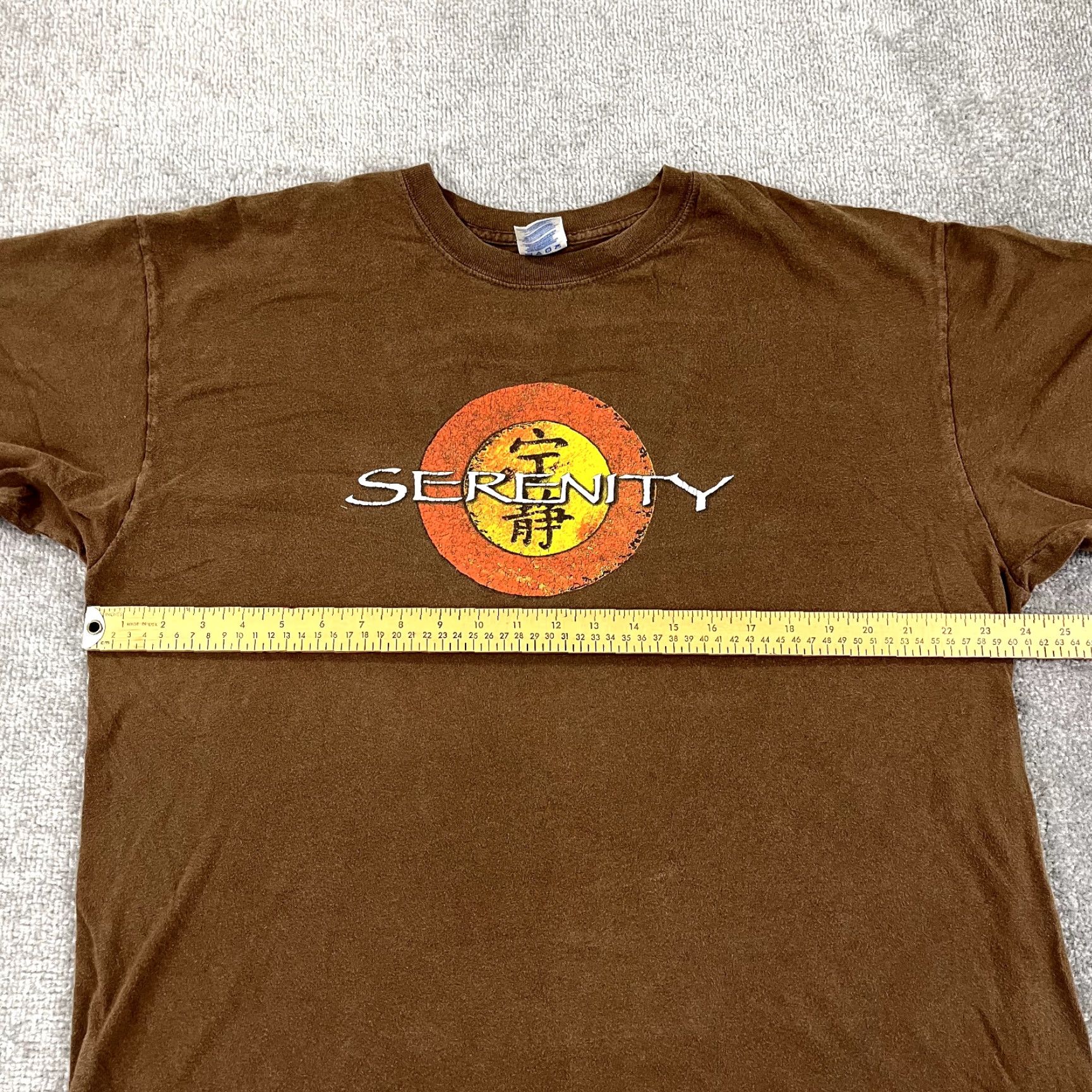 Vintage SERENITY Shirt Mens XL Brown Graphic Movie Promo Short Sleeve 2005 Y2K T-Shirt Classic Film Crew Neck Cotton M&O KNITS Vinyl? Size US XL / EU 56 / 4 - 5 Thumbnail