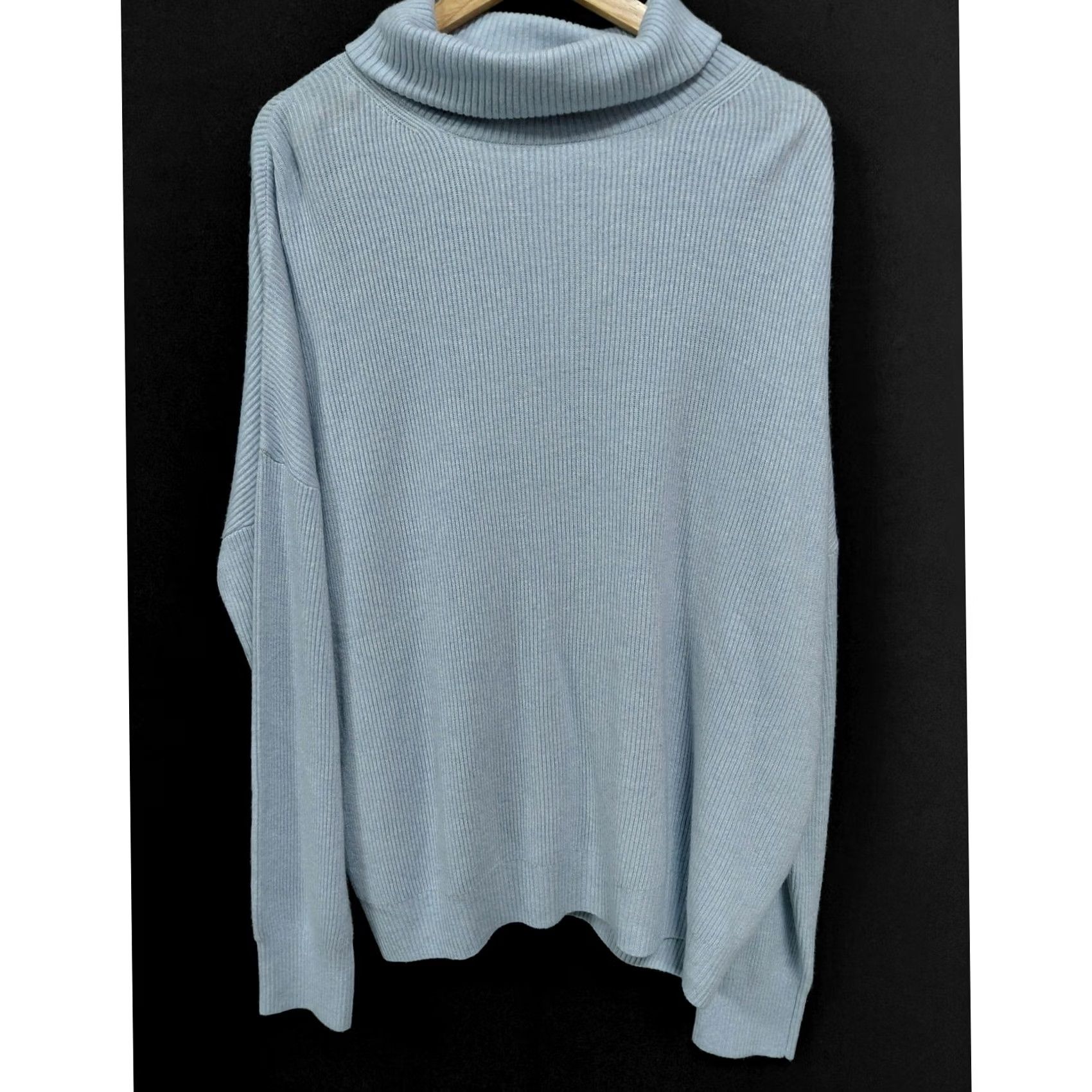 Vintage Beige & Able Sweater Blue Women L Cashmere Blend Wool Blend Solid Turtleneck Size L / US 10 / IT 46 - 2 Thumbnail