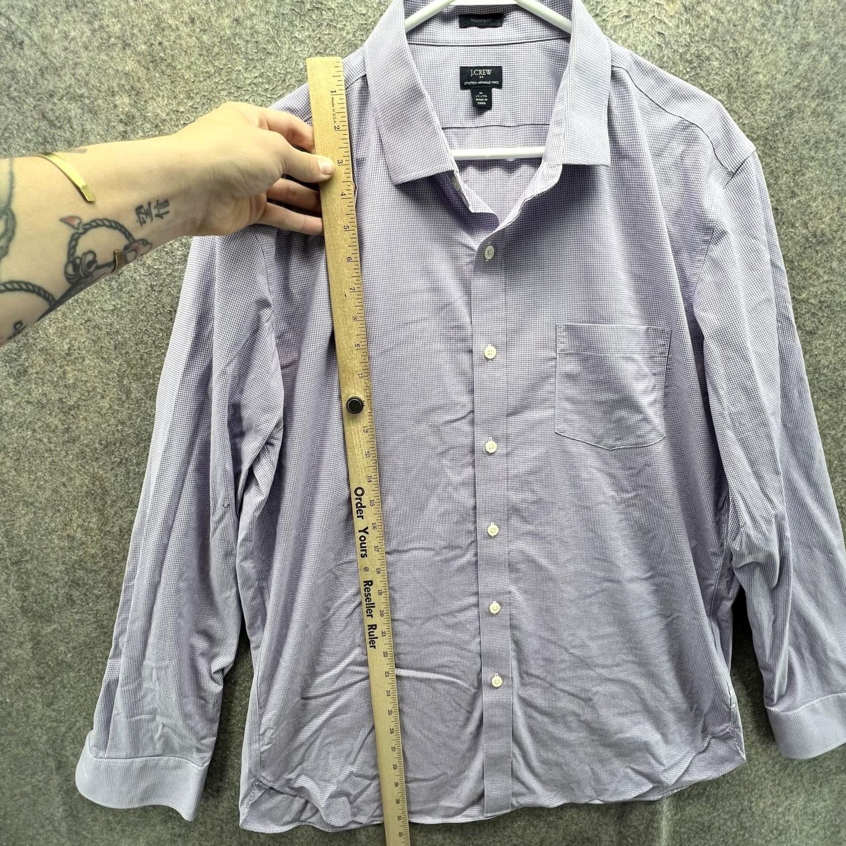 J.Crew J.CREW Dress Shirt Mens XL Purple Gingham Stretch Wrinkle Free Long Sleeve Size 46R - 5 Thumbnail