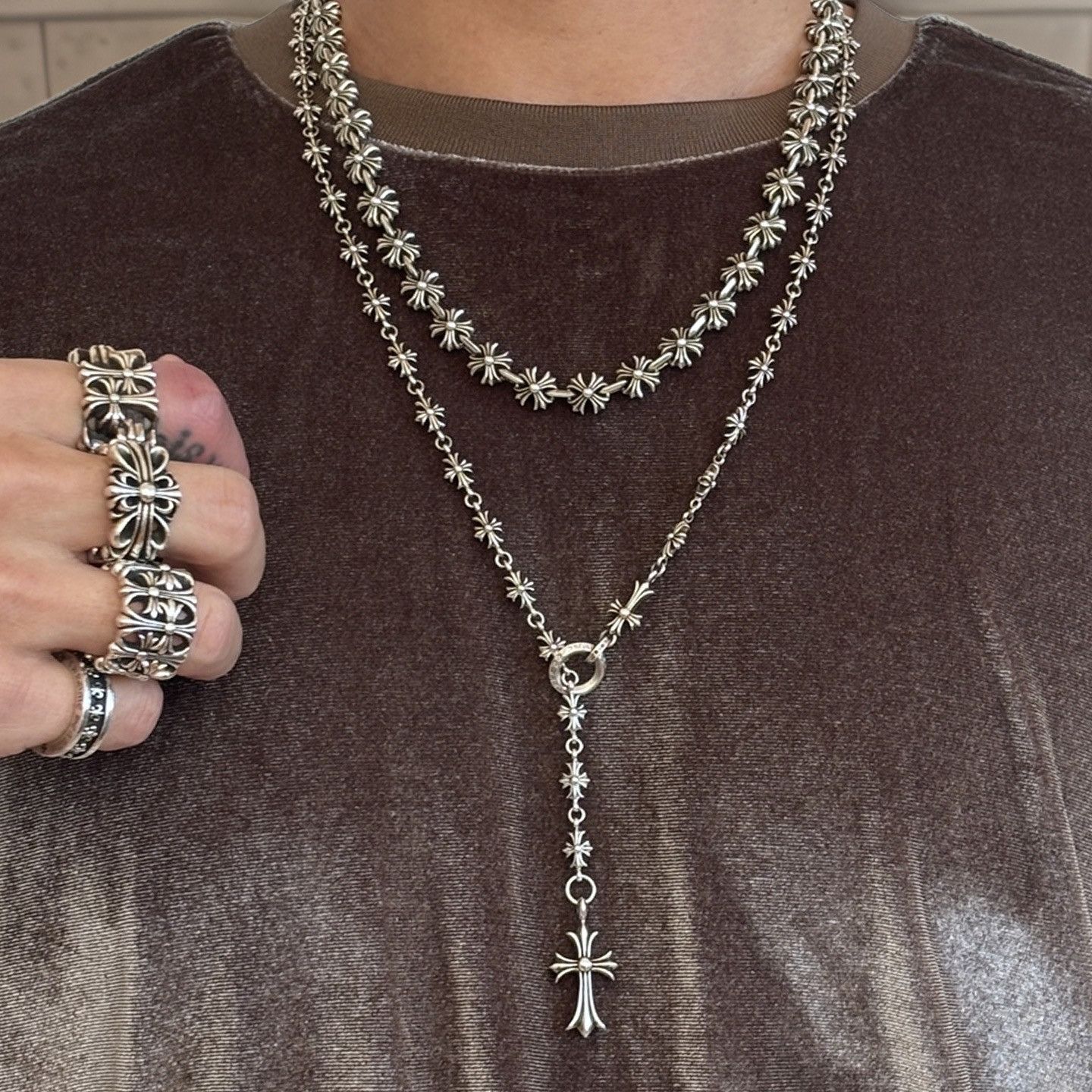 image of Chrome Hearts Plus Link Chain Necklace in Silver, Men's