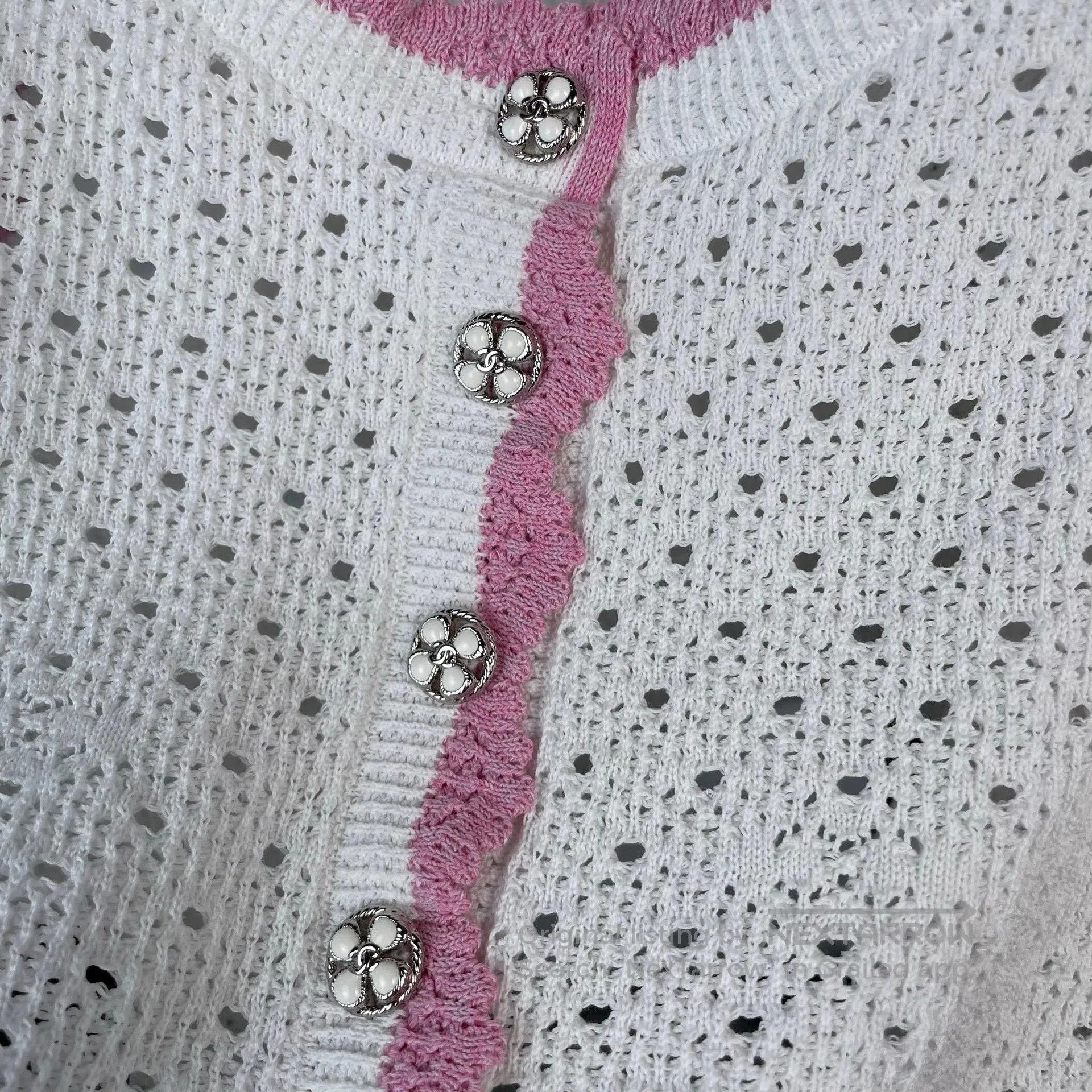Chanel Chanel Pink and White Lace Knit Vest Half Skirt| Size 37" - 4 Thumbnail