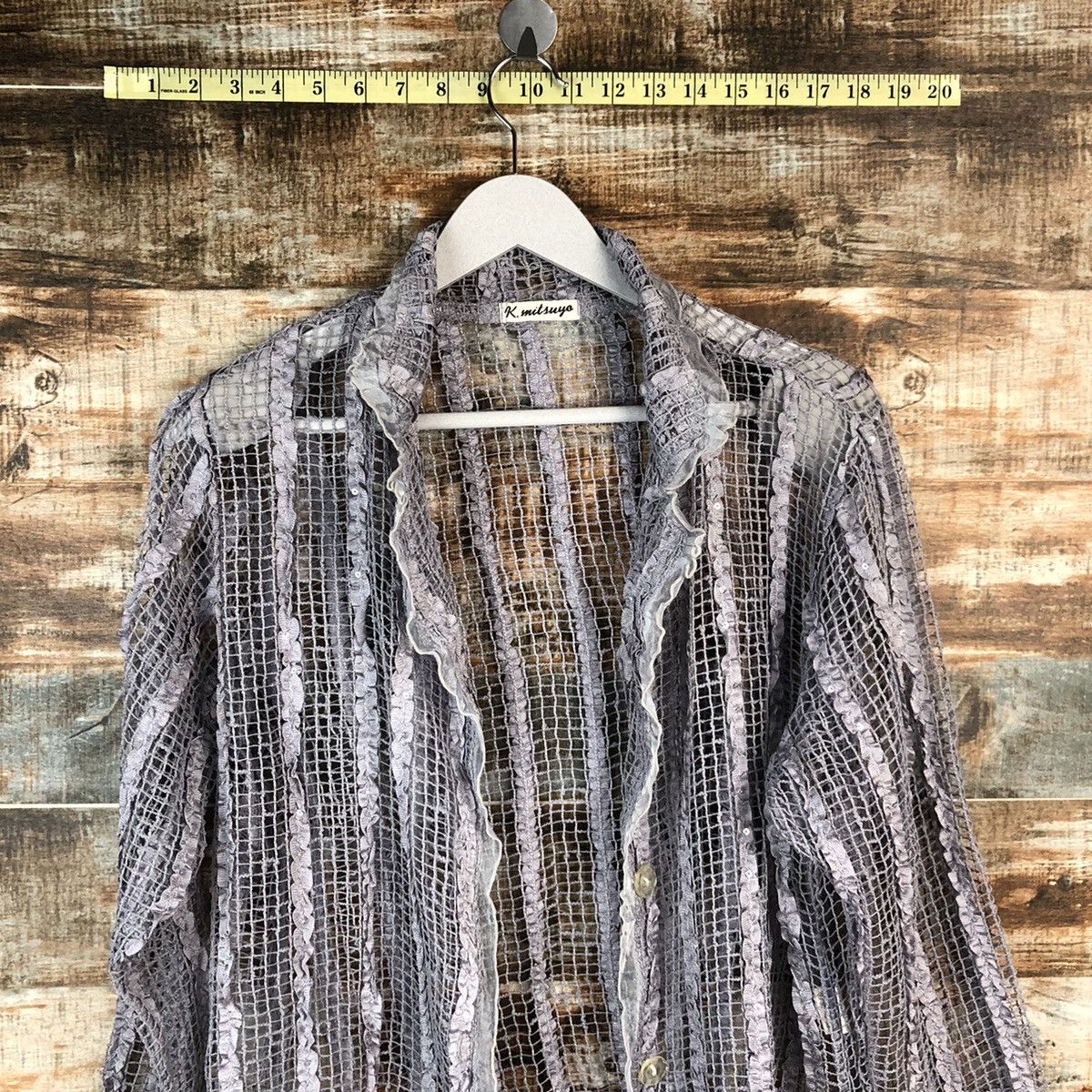 Japanese Brand K.Mitsuyo Grey crochet mesh net vintage sexy Cardigan #A1491 Size M / US 6-8 / IT 42-44 - 5 Thumbnail