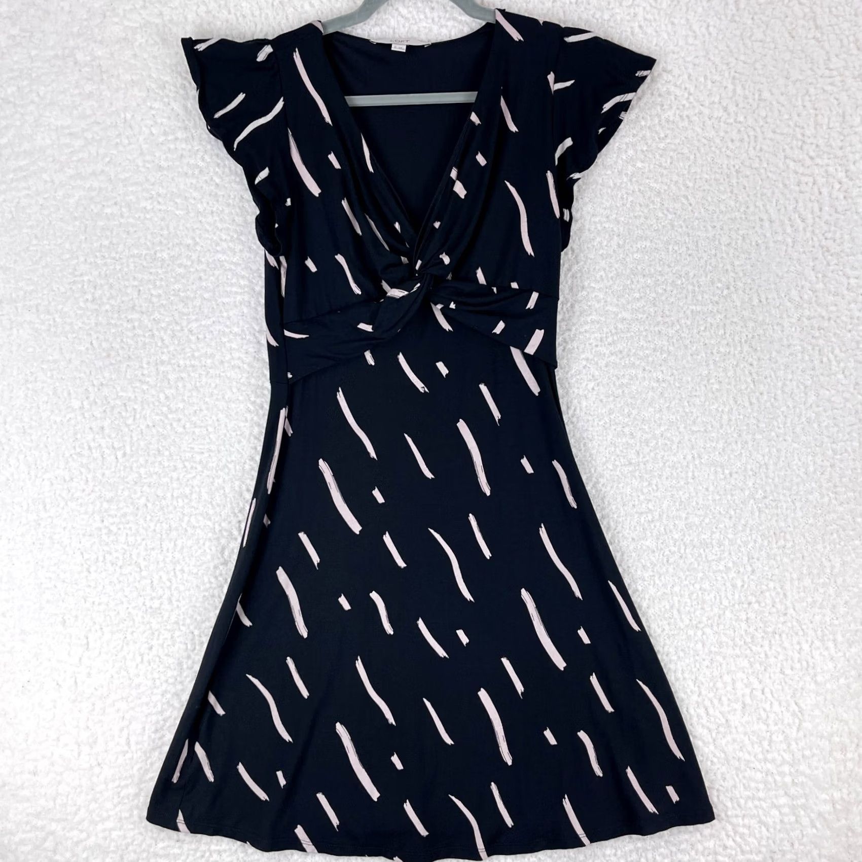 Loft LOFT Black Short Cap Sleeve Front Knot V-Neck Knee Length Dress XS Womens Size XS / US 0-2 / IT 36-38 - 2 Thumbnail