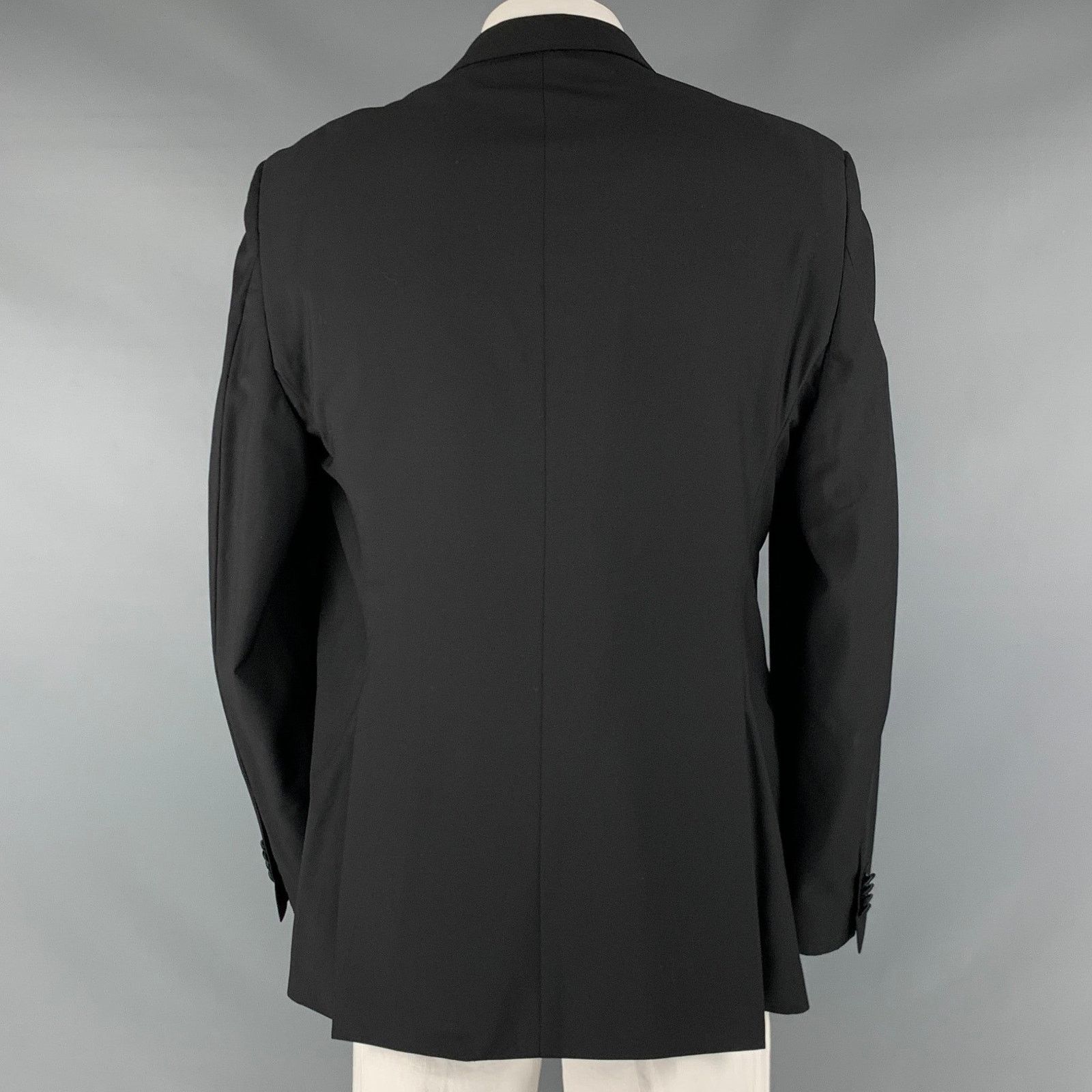 John Varvatos Size 46 Long Black Solid Wool Peak Lapel Sport Coat Size 46L - 3 Thumbnail