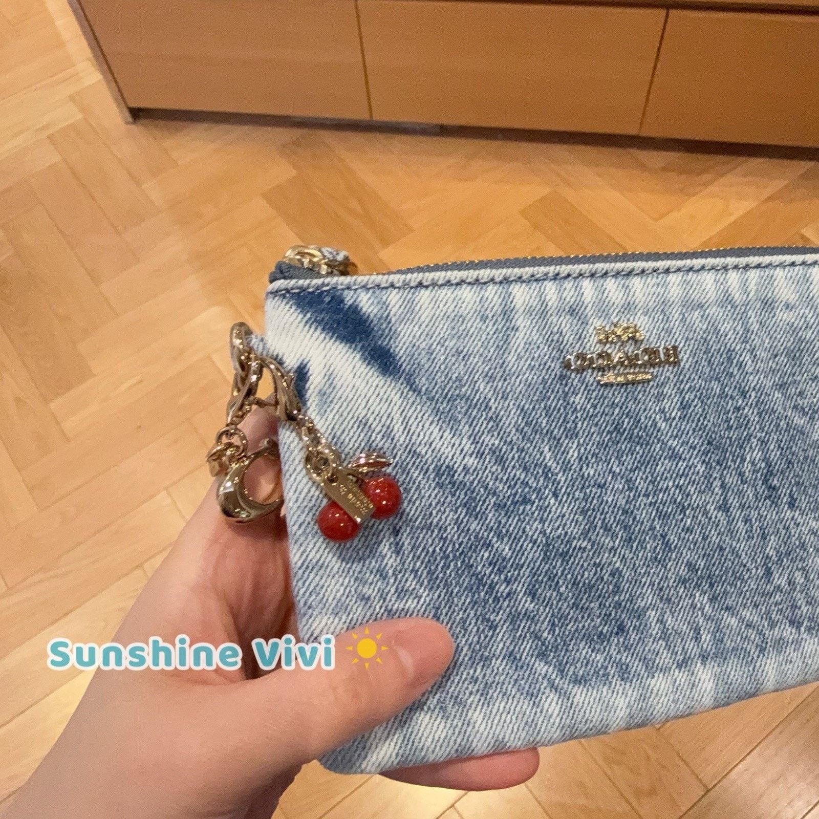 Coach NWT Coach Corner Zip Wristlet Loved Denim With Charms CEF82 Size ONE SIZE - 2 Thumbnail