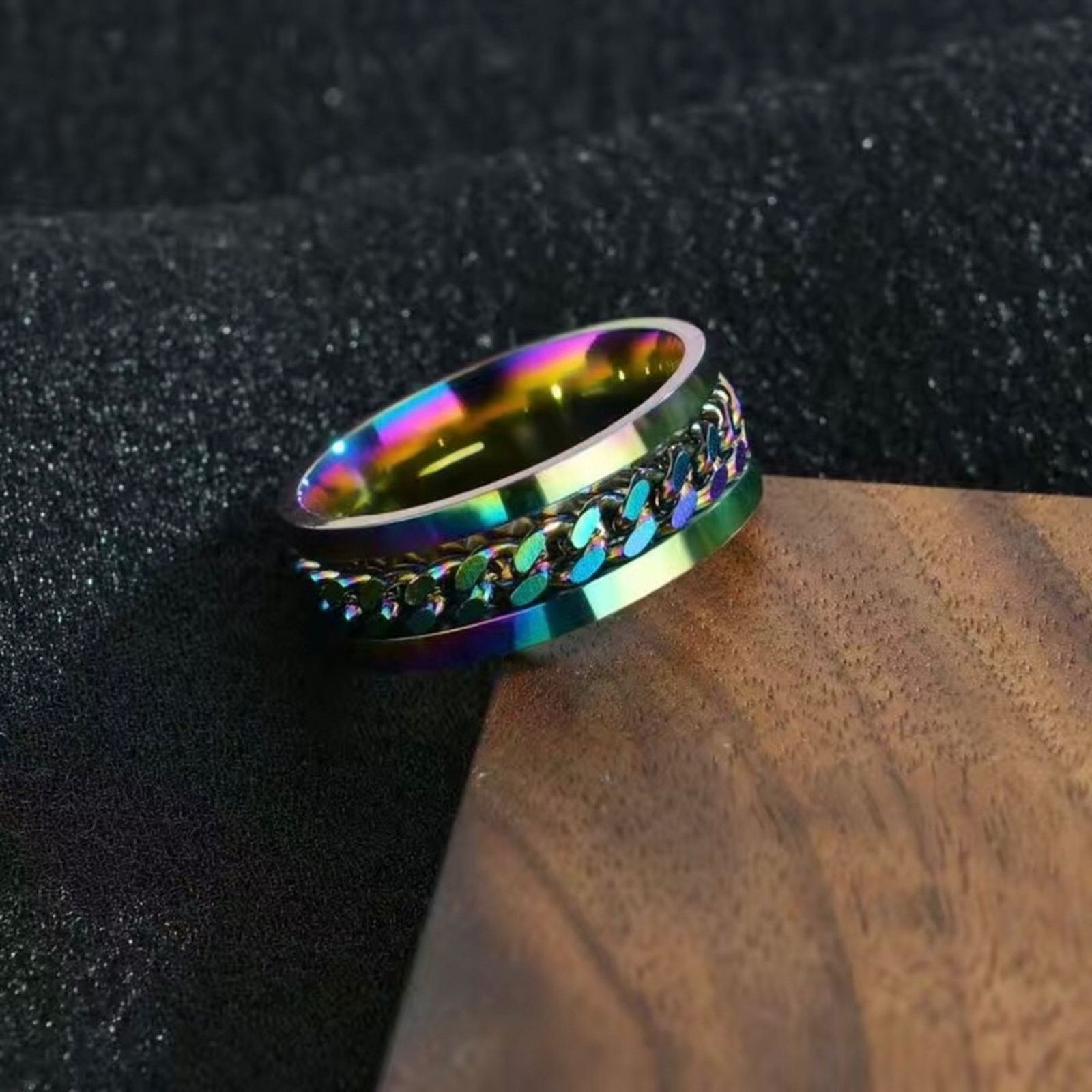 Jewelry Men’s rainbow titanium steel chain band ring NWT 12 Size ONE SIZE - 2 Thumbnail