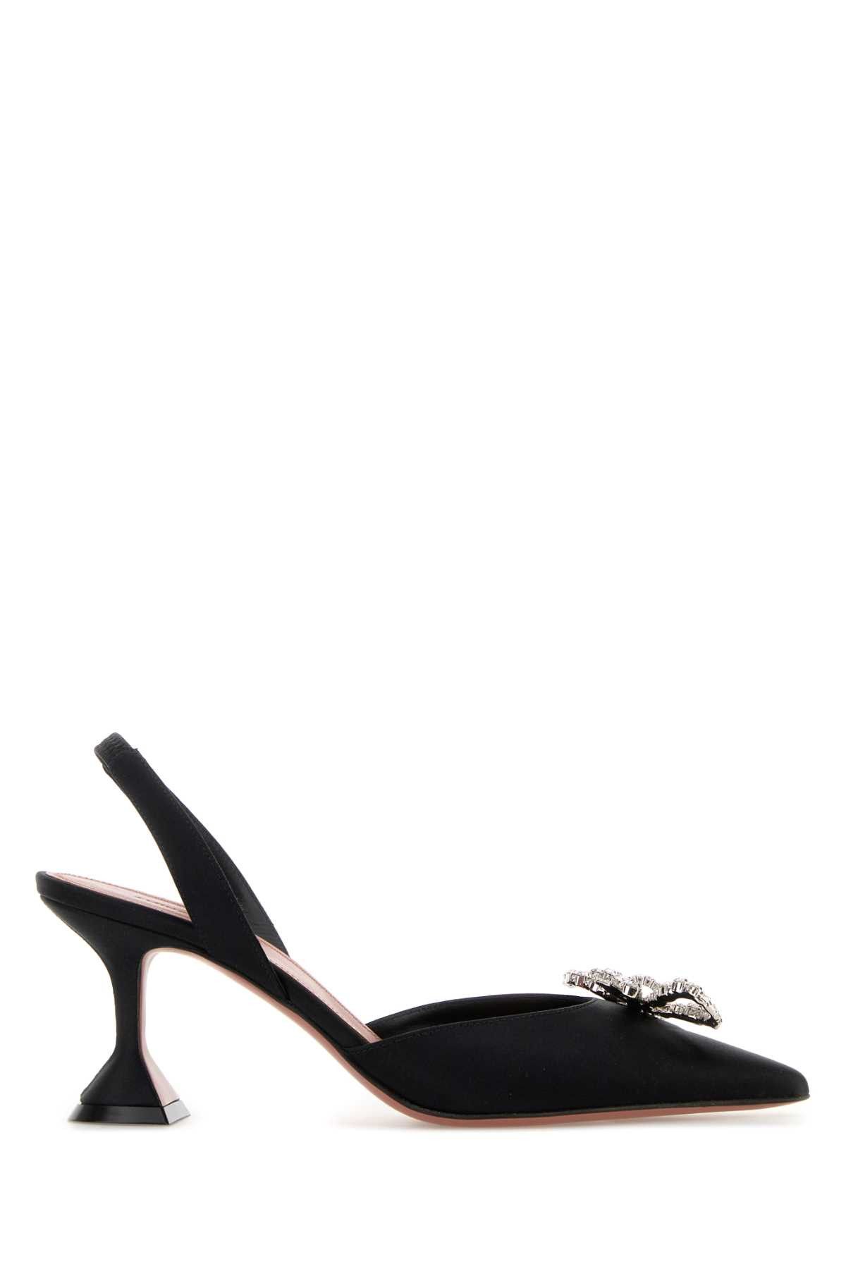 Amina Muaddi Black Satin Rosie Pumps Size US 8 / IT 38 - 1 Thumbnail