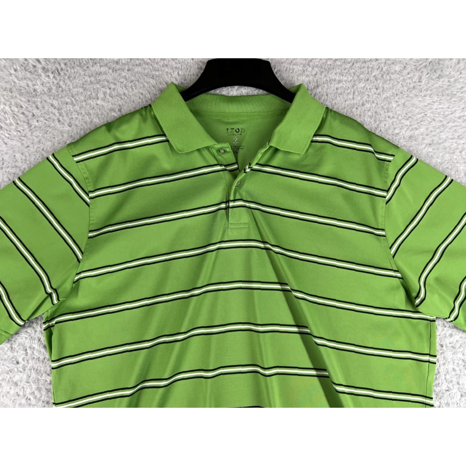 Izod IZOD Polo Shirt Mens XL Green White Stripe Polo Shirt Golf Workwear 100% Polyester Size US XL / EU 56 / 4 - 4 Thumbnail