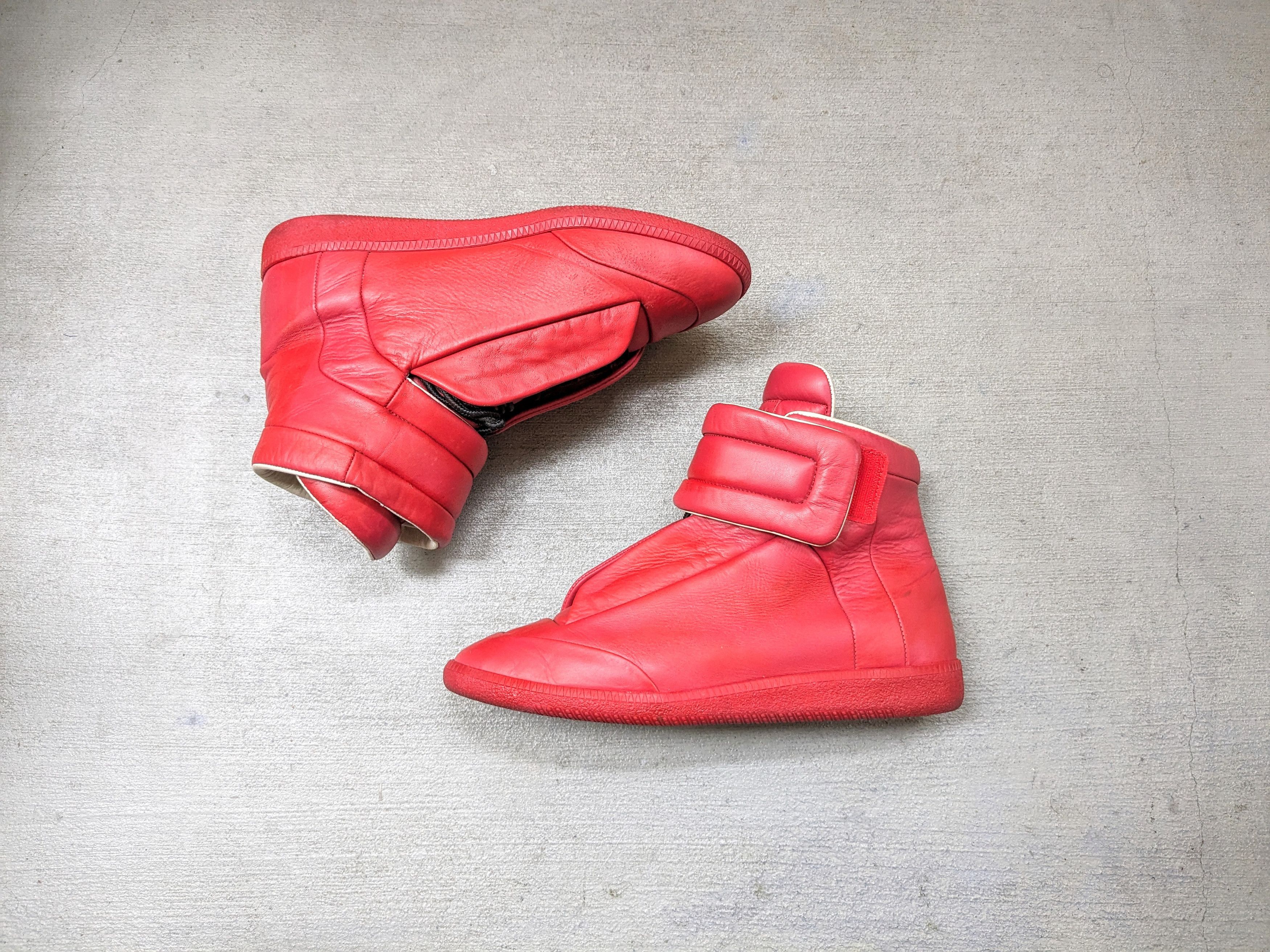 Pre-owned Maison Margiela Future High Tops Size 9 Red Leather Suede Shoes