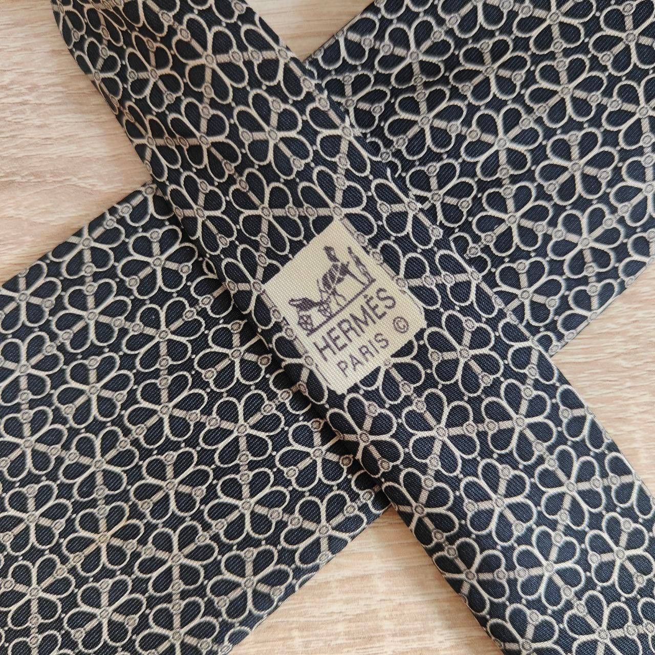 Hermes Hermes Paris Silk Tie 7078 OA Geometry Black Size ONE SIZE - 3 Thumbnail