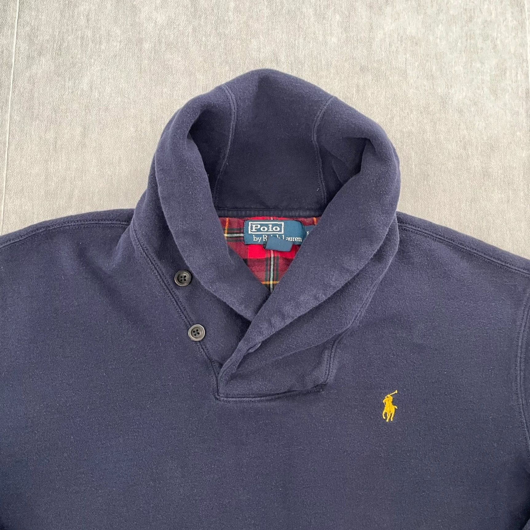 Polo Ralph Lauren VINTAGE Polo Ralph Lauren Sweater Adult Large Blue Shawl Collar Long Sleeve Classic Fit Mens L Size US L / EU 52-54 / 3 - 3 Thumbnail