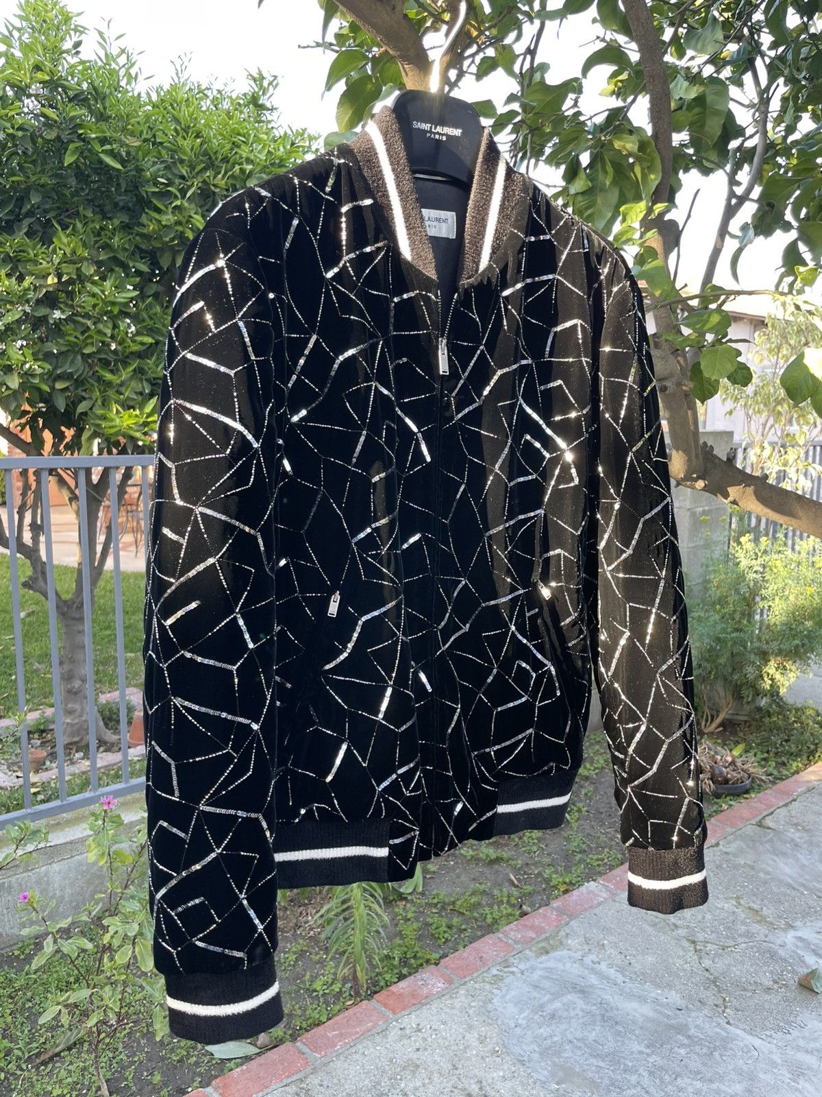 Saint Laurent Paris Saint Laurent Paris Teddy Varsity Sequin Bomber Jacket Black Size US S / EU 44-46 / 1 - 9 Thumbnail