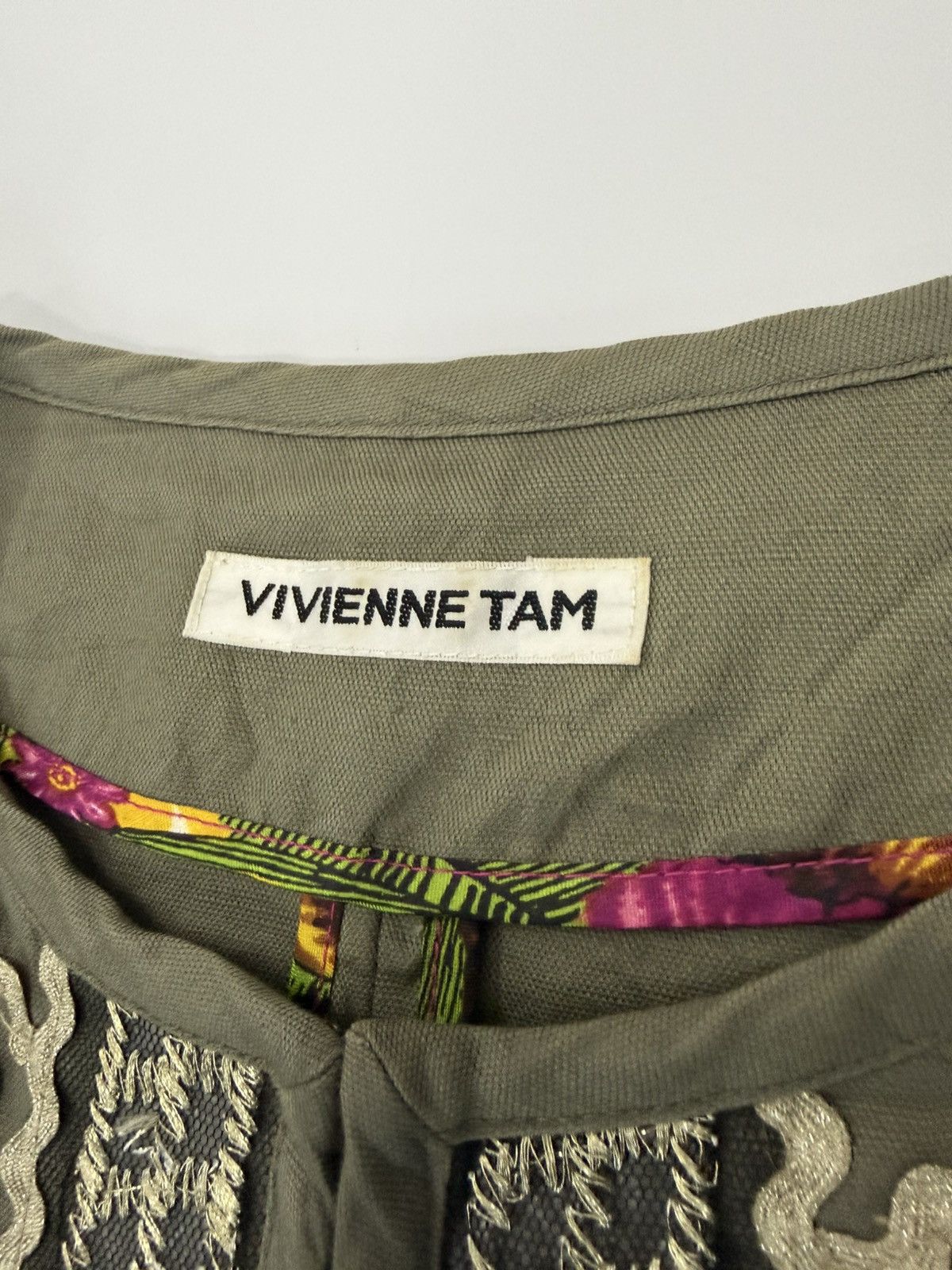 Vivienne Tam 🔥 90s Vivienne Tam Olive Cropped Jacket Boho Beaded Designer Size S / US 4 / IT 40 - 10 Thumbnail