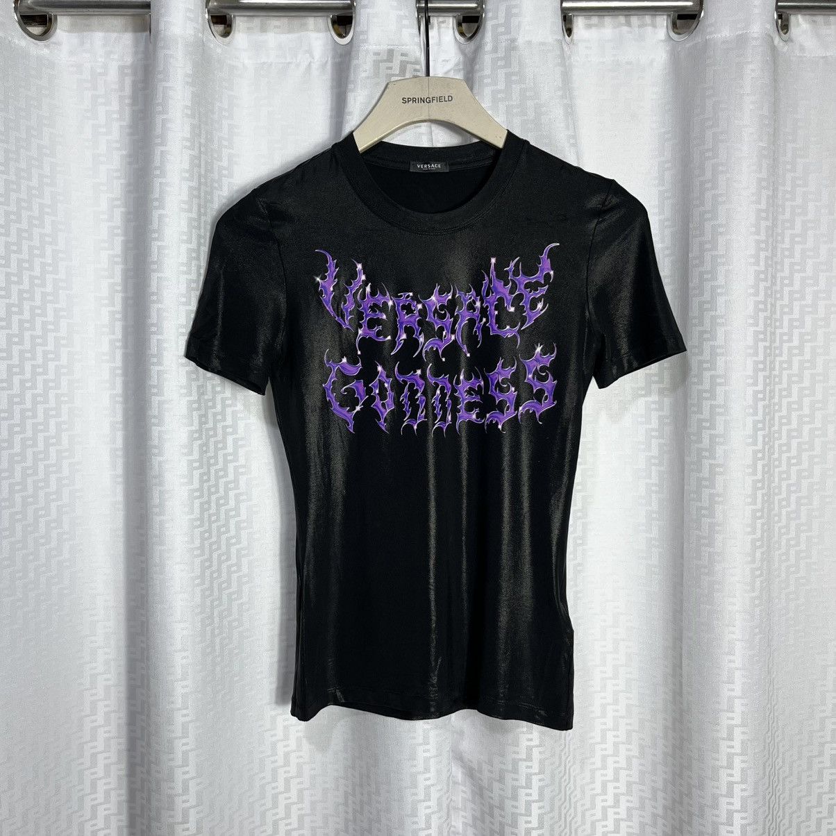 Versace Versace Goddess Logo Black Purple Liquid Wet Jersey Tshirt Size S / US 4 / IT 40 - 3 Thumbnail
