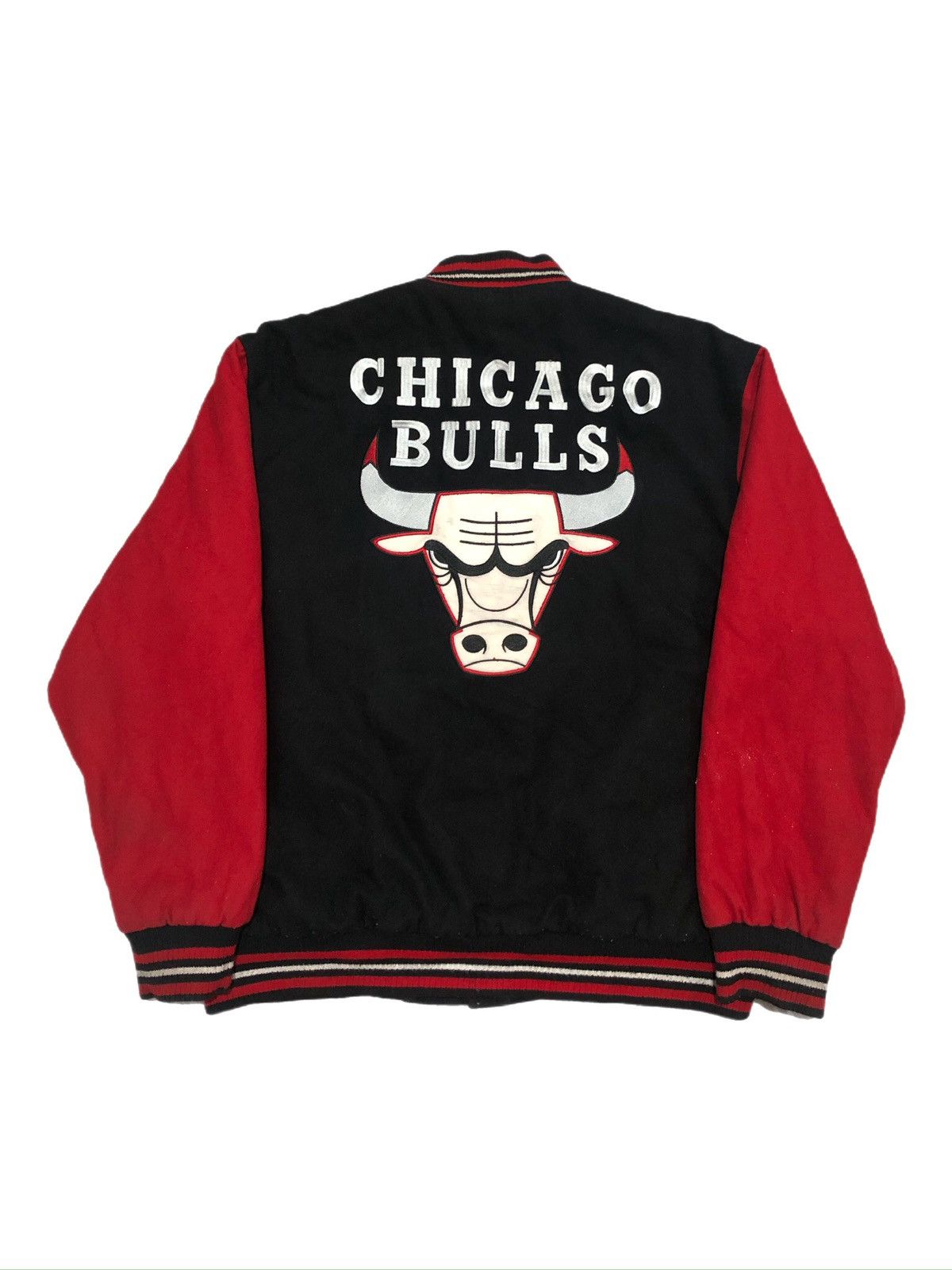 image of Y2K Chicago Bulls Jeff Hamilton Reversible Varsity Jacket in Black/Red, Men's (Size XL)