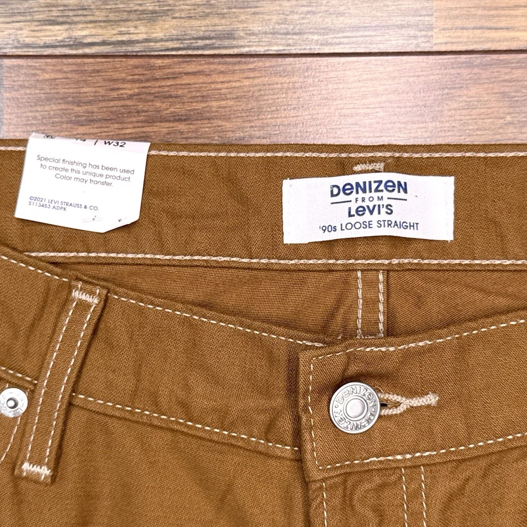 Denizen VINTAGE Denizen Jeans Women 14 W32 Tan Mid Rise Loose Straight 90s | Denim Brown 5-Pocket Logo Zip Mens? Size 36" / US 14 / IT 50 - 5 Thumbnail