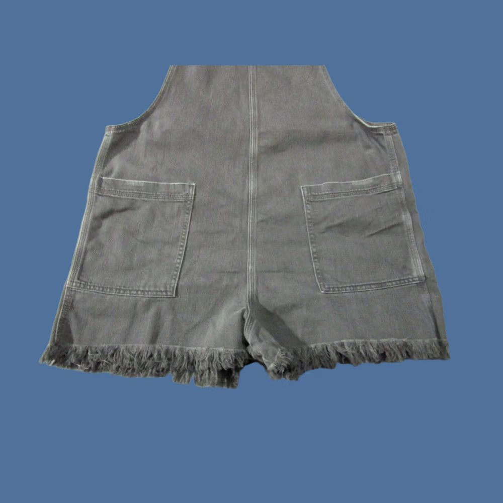 Vintage Aerie Shortalls Womens L Gray Denim Stretch Adjustable Pockets Raw Hem Romper Shirtless? Size 36" / US 14 / IT 50 - 1 Thumbnail