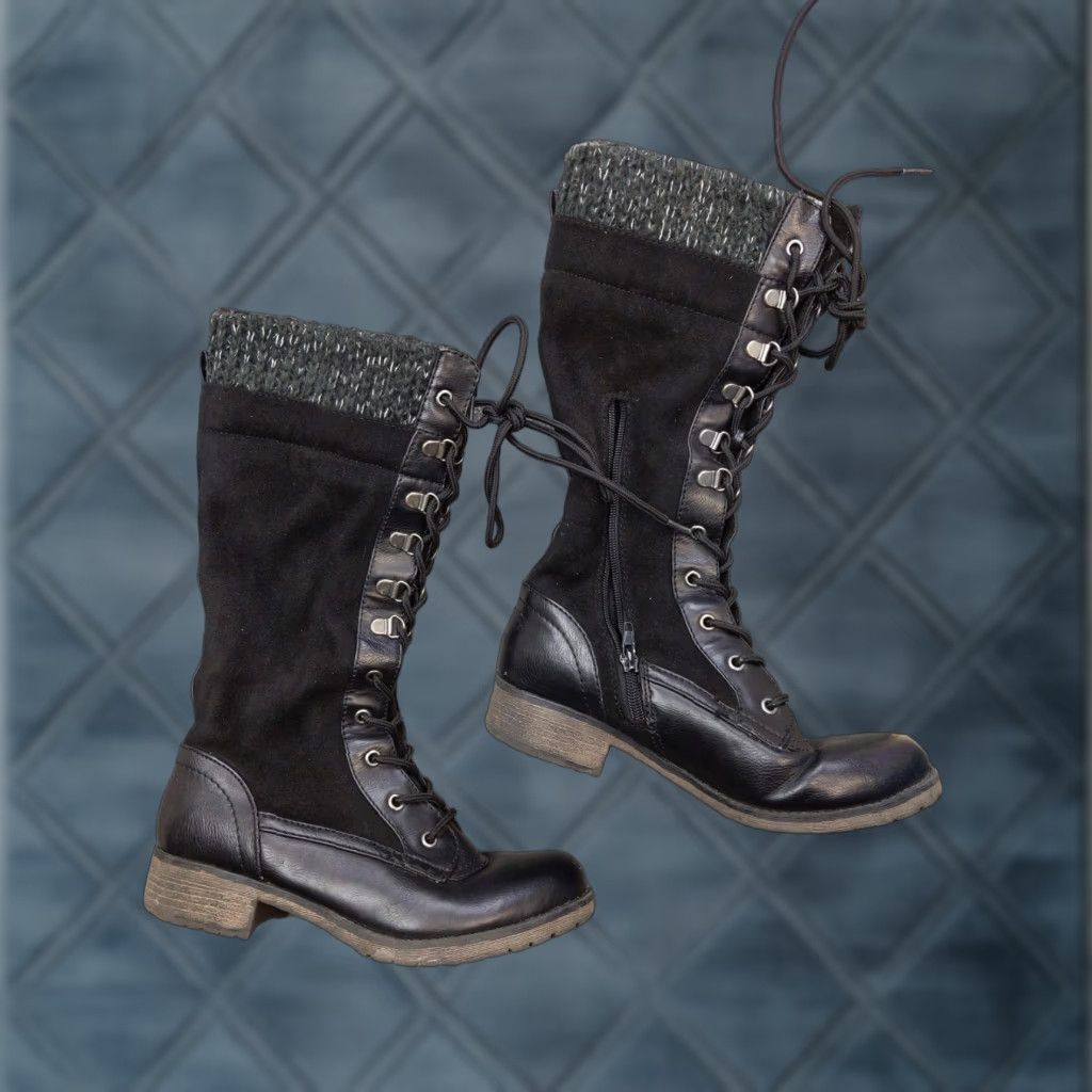 Vintage Report Mickey Boots Womens Size 6.5 Black Synthetic Mid Calf Combat Zip Lace Up Size US 7 / IT 37 - 1 Thumbnail