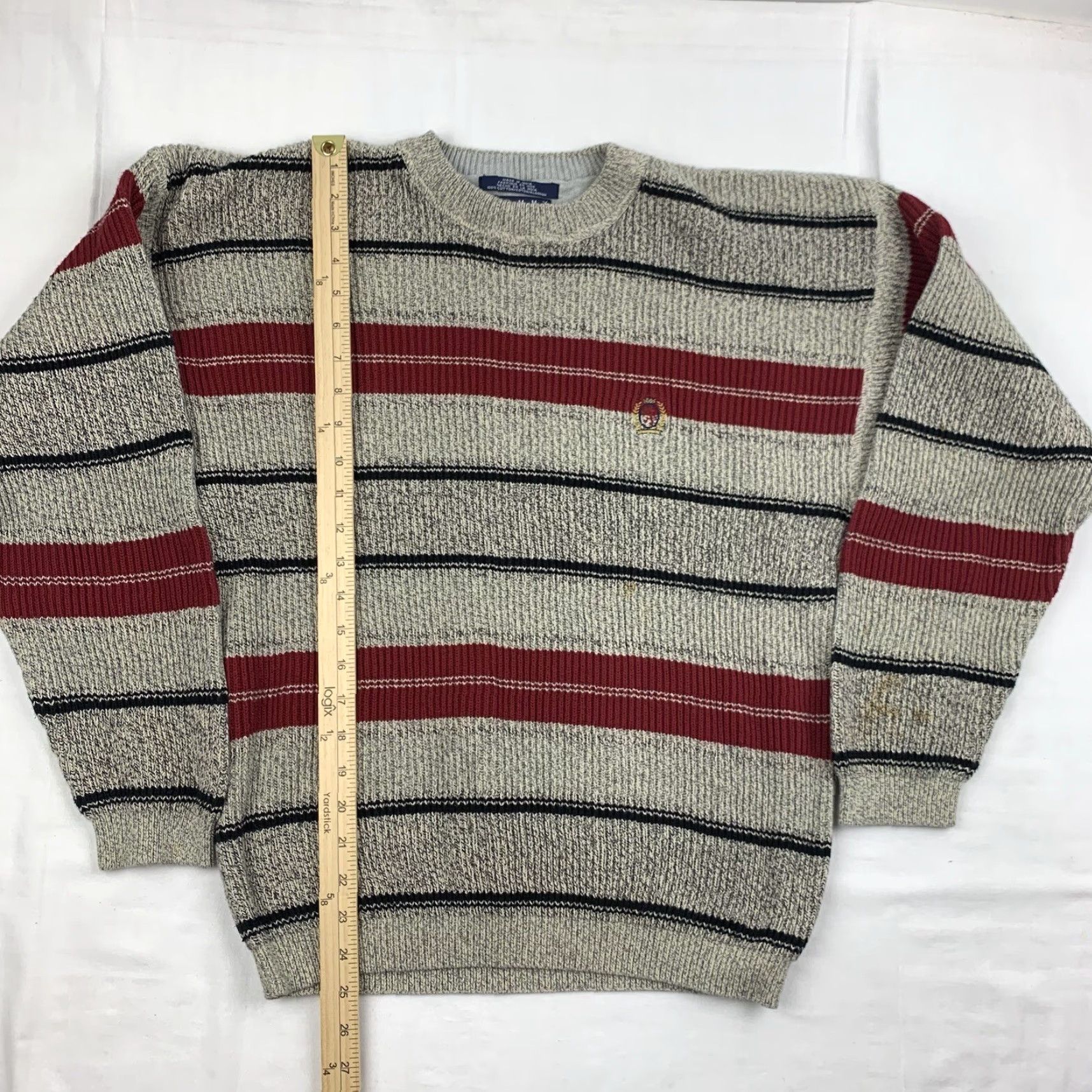 Tommy Hilfiger VINTAGE Tommy Hilfiger Sweater Adult L Tan Stripes Crewneck Pullover Logo Beige 90s American Mens Size US L / EU 52-54 / 3 - 6 Thumbnail