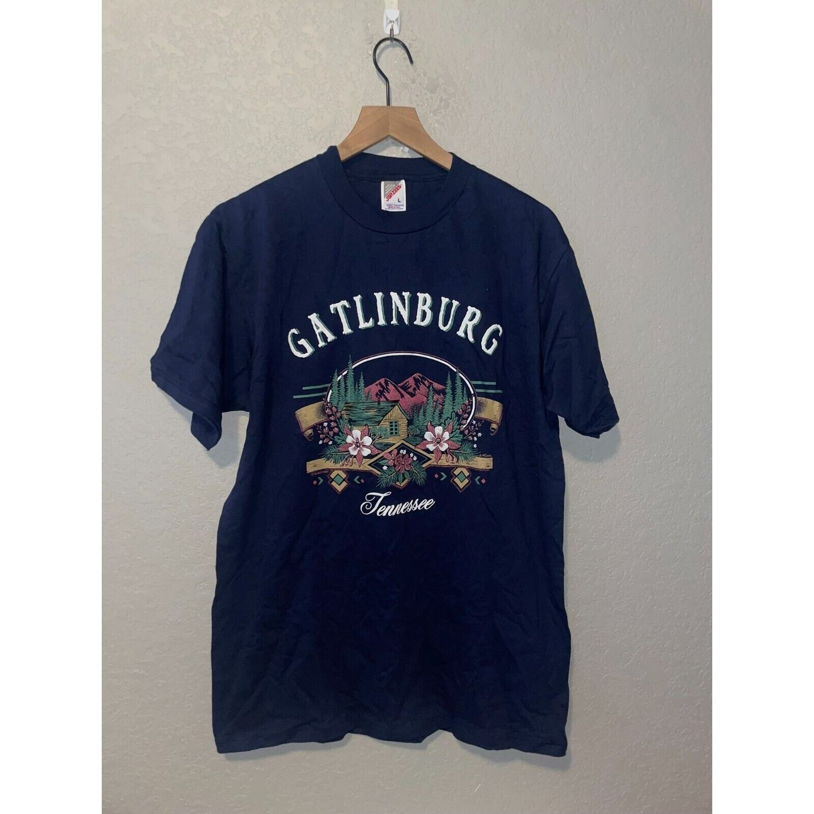 Jerzees Vintage Gatlinburg Shirt Tennessee Blue Tee VTG 90s Large Size US L / EU 52-54 / 3 - 1 Thumbnail