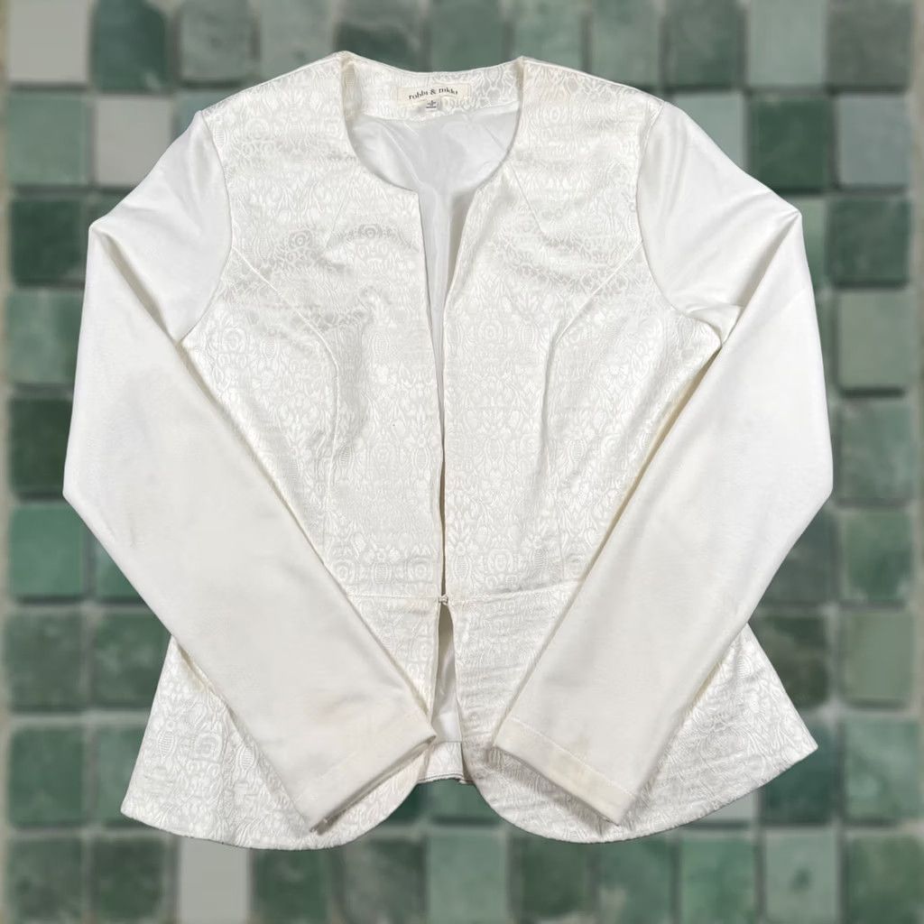 Vintage Robbi Nikki Lg Jaquard Textured Peplum Blazer Jacket Elegant Glam Formal Wedding Womens Size L / US 10 / IT 46 - 1 Thumbnail