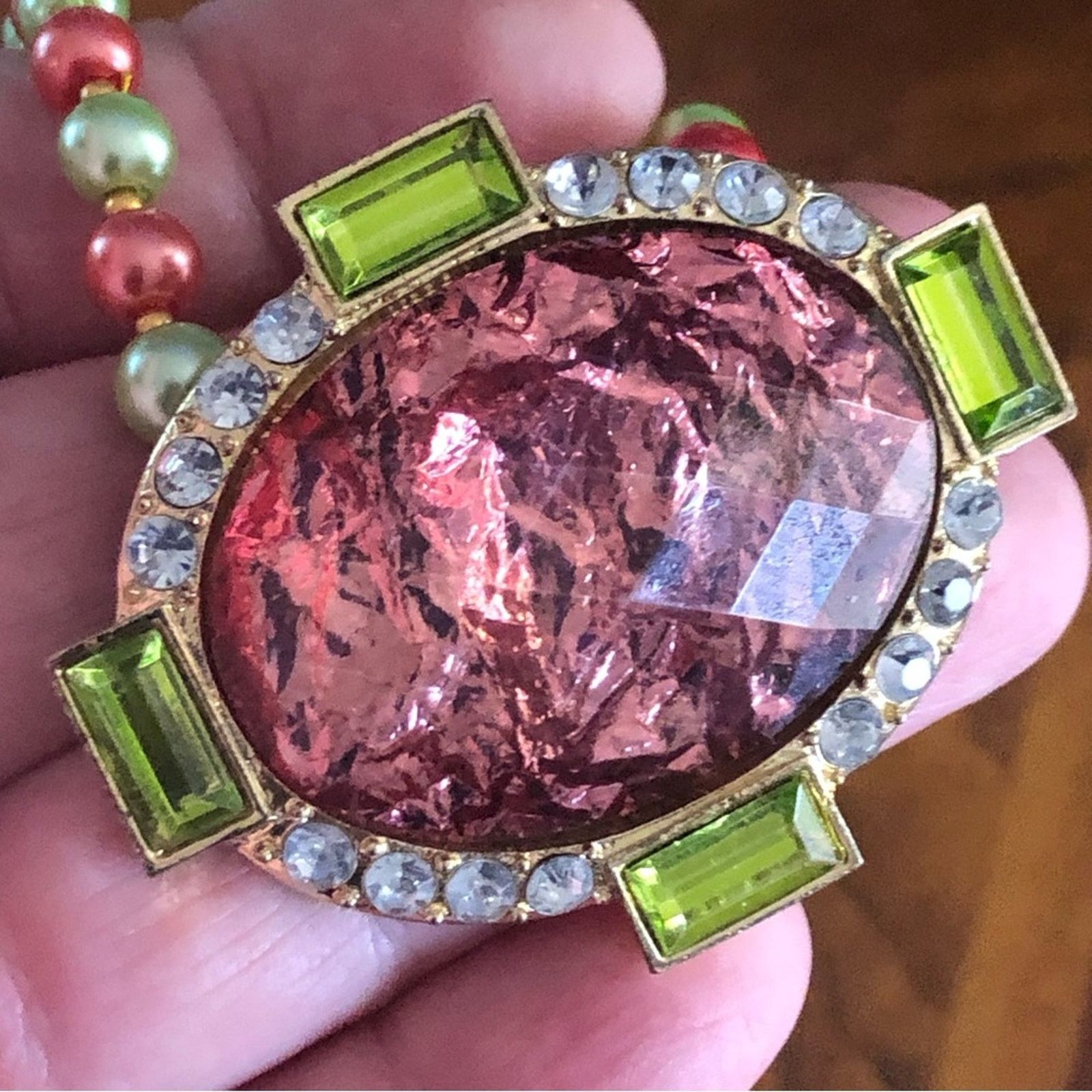 Handmade Handcrafted repurpose oval dome crackle glass Pearl necklace Size ONE SIZE - 2 Thumbnail