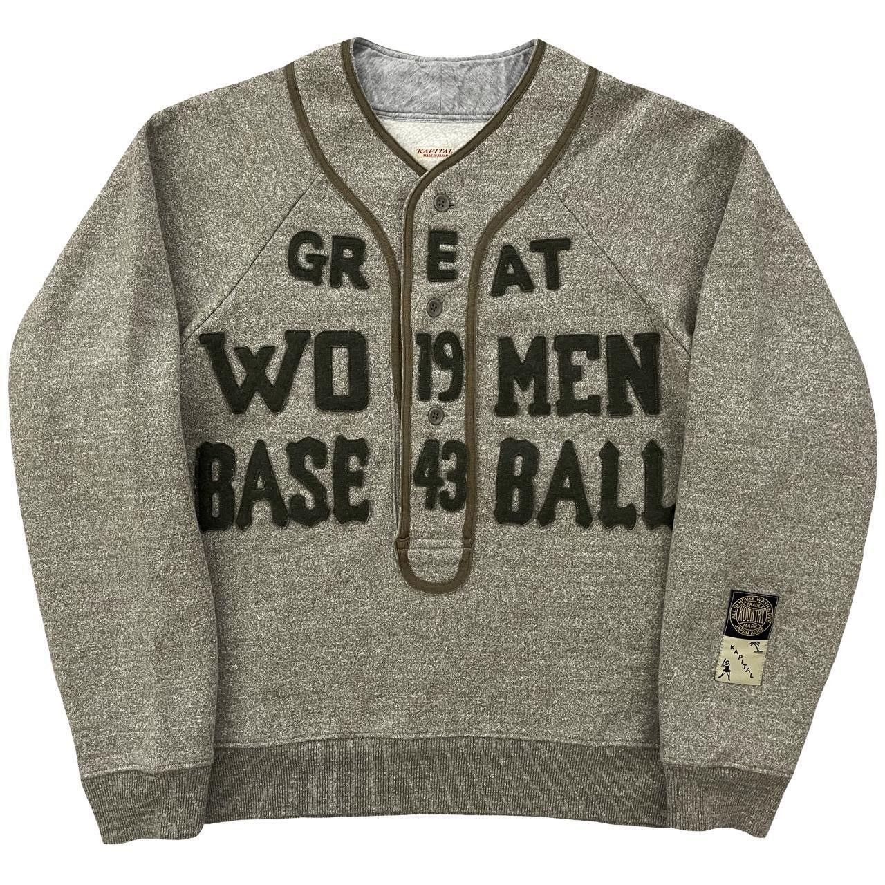 image of Kapital Great Women Baseball Henley Sweater in Grey, Men's (Size Large)