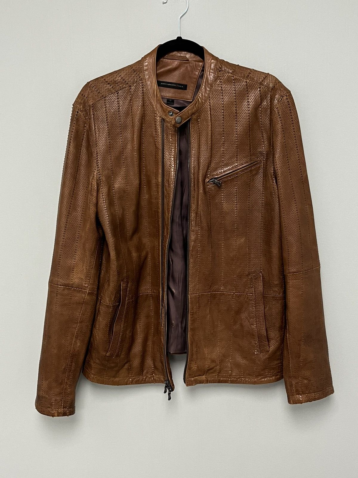 John Varvatos Laser cut leather racer jacket. Size medium Size US M / EU 48-50 / 2 - 6 Thumbnail