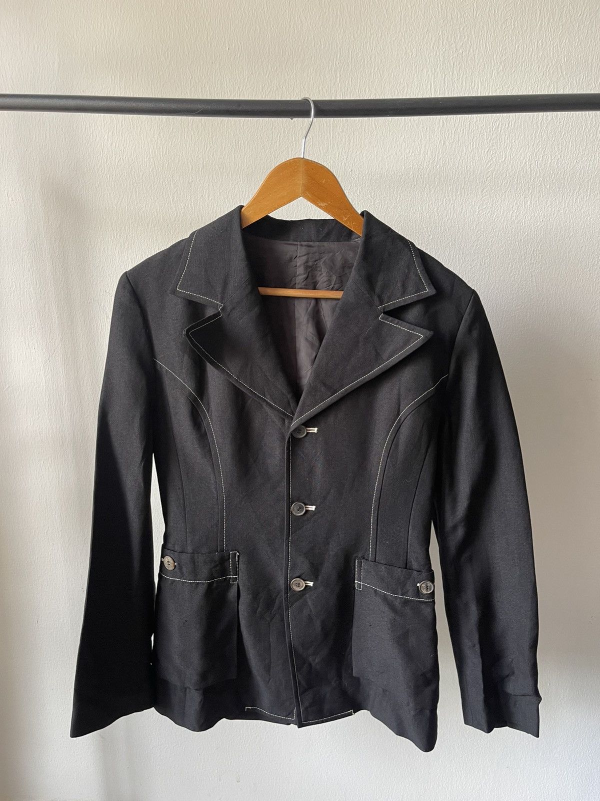 Issey Miyake 80s Issey Miyake Blazer White Stiching Size M / US 6-8 / IT 42-44 - 2 Thumbnail