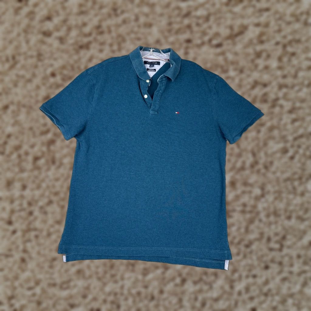 Tommy Hilfiger Tommy Hilfiger Polo Shirt Men Adult Large Blue Classic Fit Short Sleeve 100% Cotton Mens Size US L / EU 52-54 / 3 - 1 Thumbnail