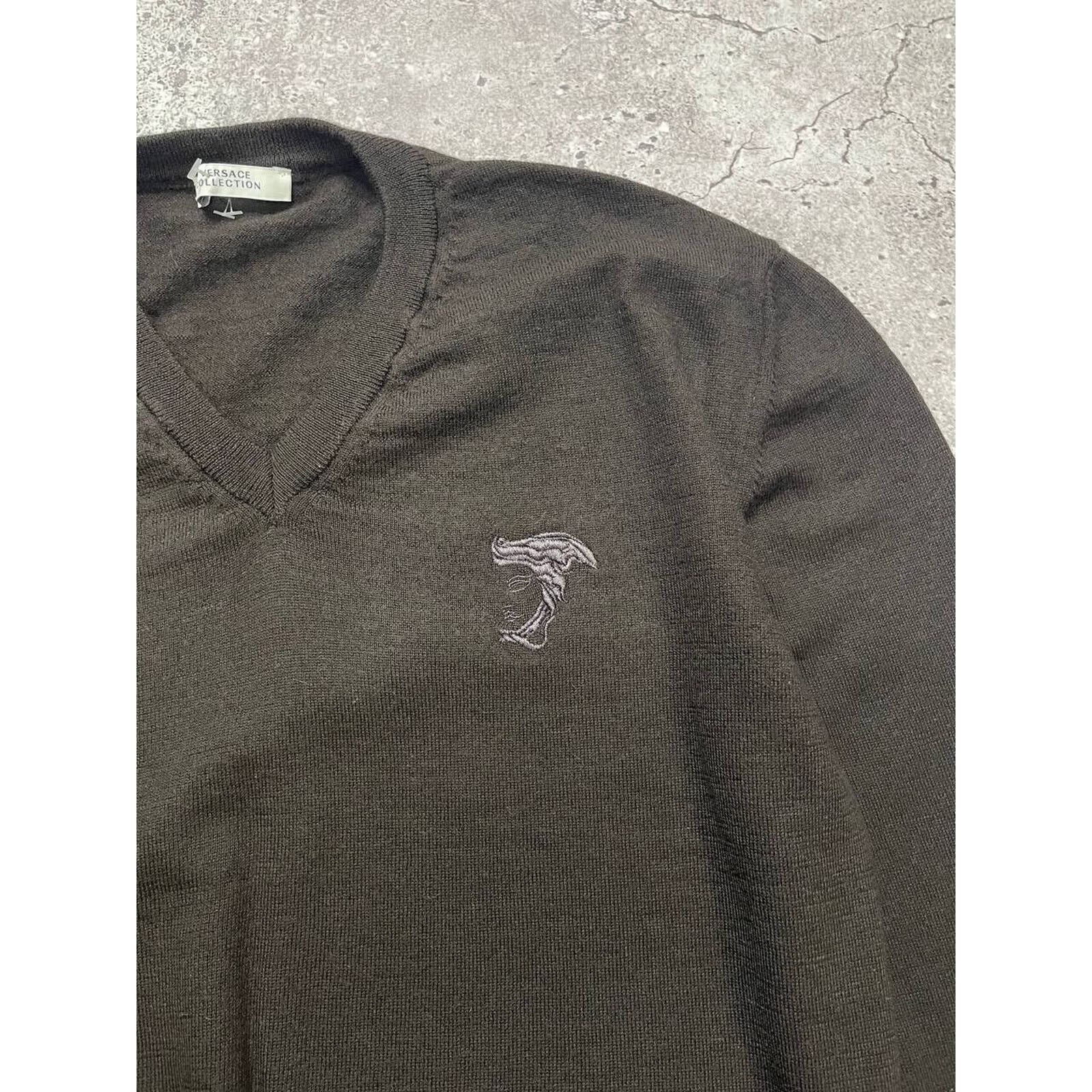 Versace × Vintage Vintage Versace Black Sweater Merino Logo Embroidery Neck S Size US S / EU 44-46 / 1 - 2 Thumbnail