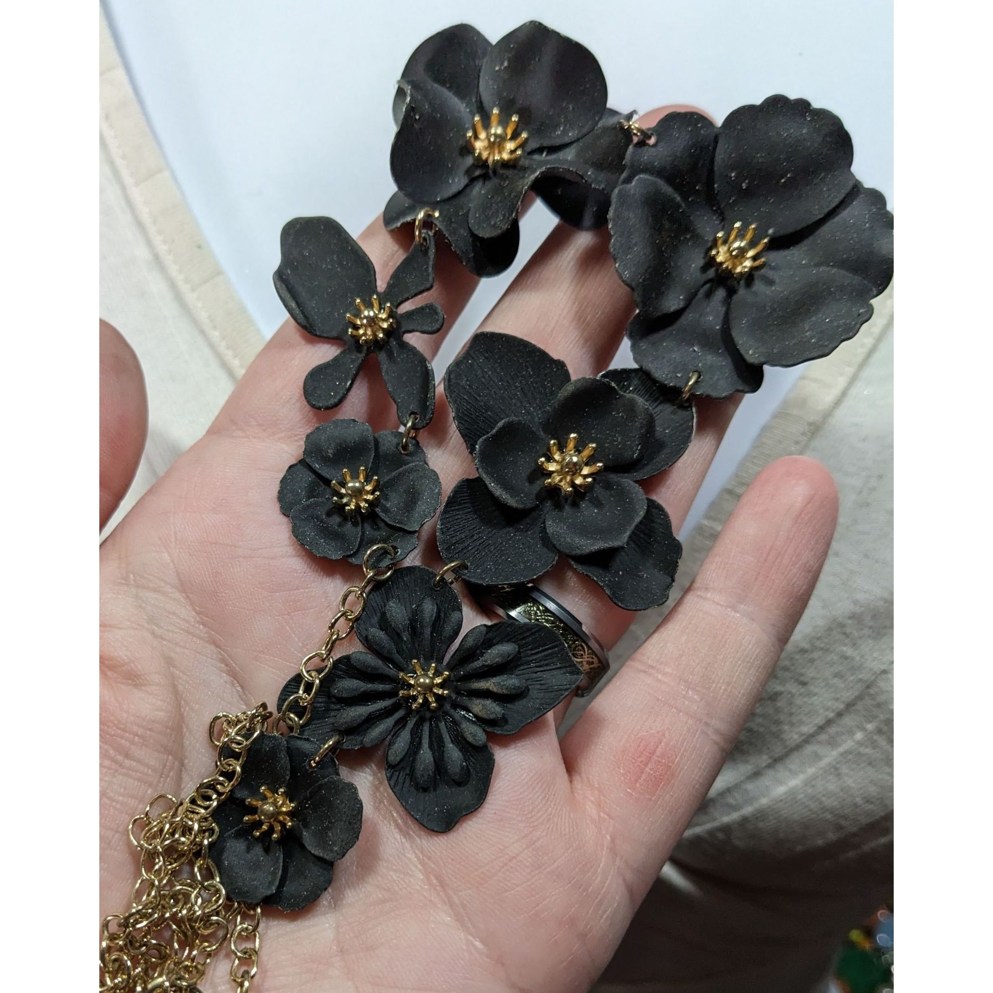 Other Whimsygoth Floral Black And Gold Tone Statement Necklace Size ONE SIZE - 6 Thumbnail