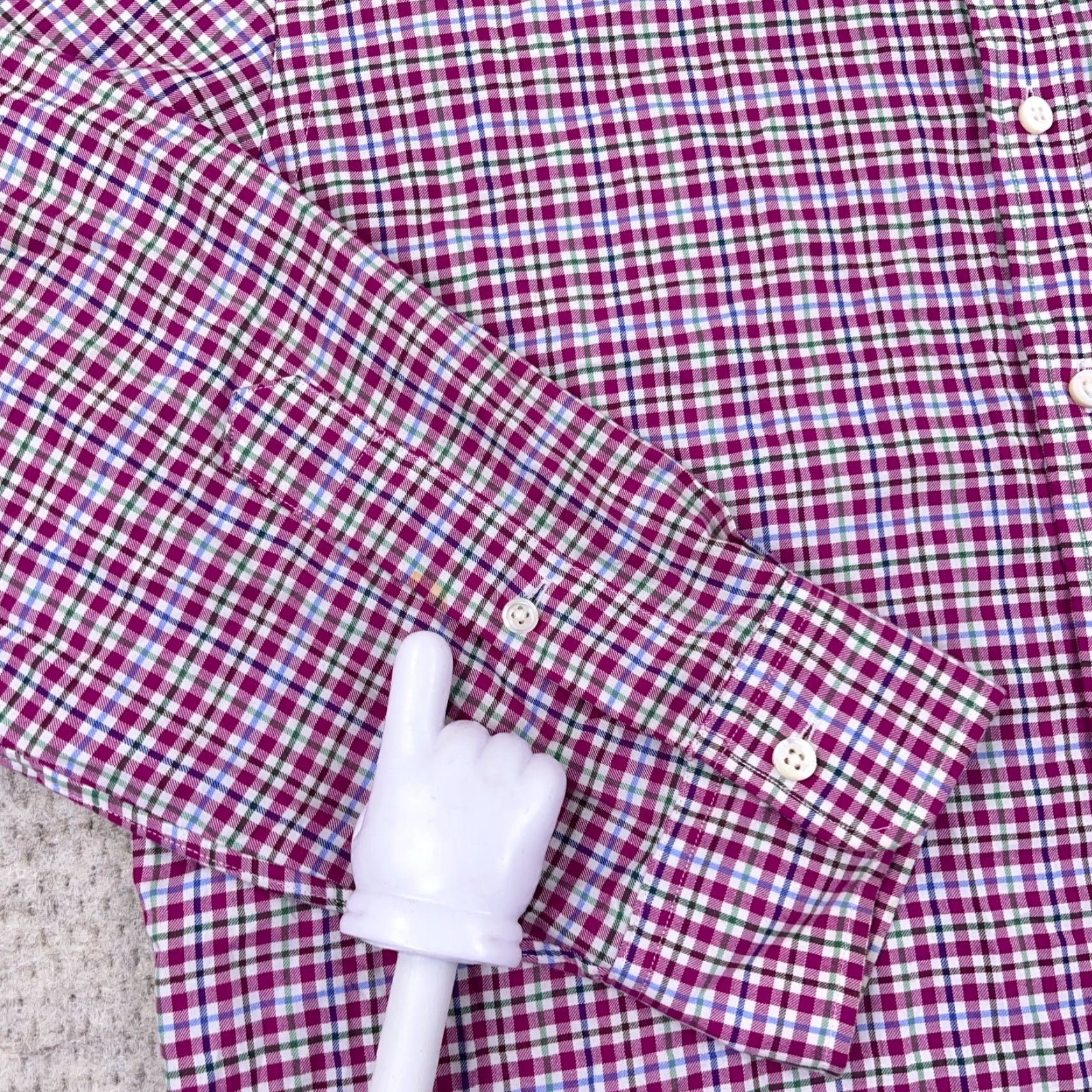 Polo Ralph Lauren VINTAGE Polo Ralph Lauren Shirt Men XL Pink Purple Button Up Slim Fit Windowpane Dress Size 46R - 4 Thumbnail
