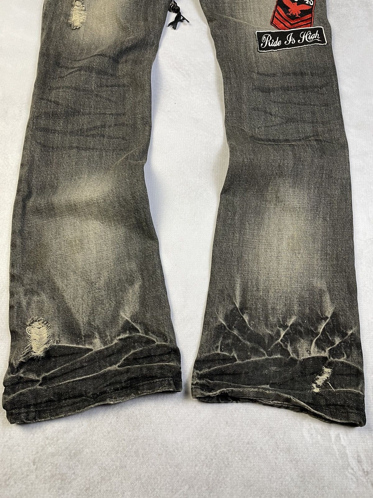 Tornado Mart 2000s Midas Vkei Style Lace Up Double Waist Flare Jeans Size US 29 - 11 Thumbnail