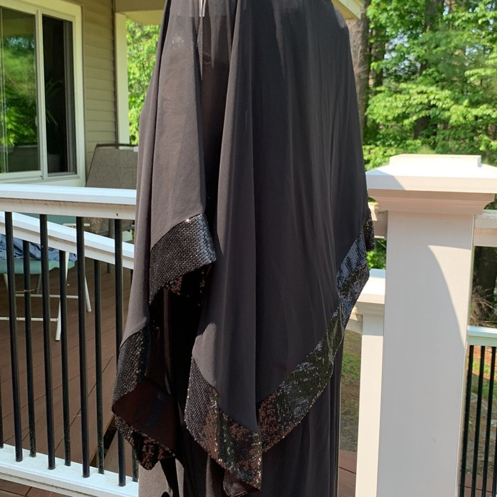 Vintage R&M Richard Black Gown Occasion Dress with Chiffon Cape Size XXL / US 16-18 / IT 52-54 - 8 Thumbnail